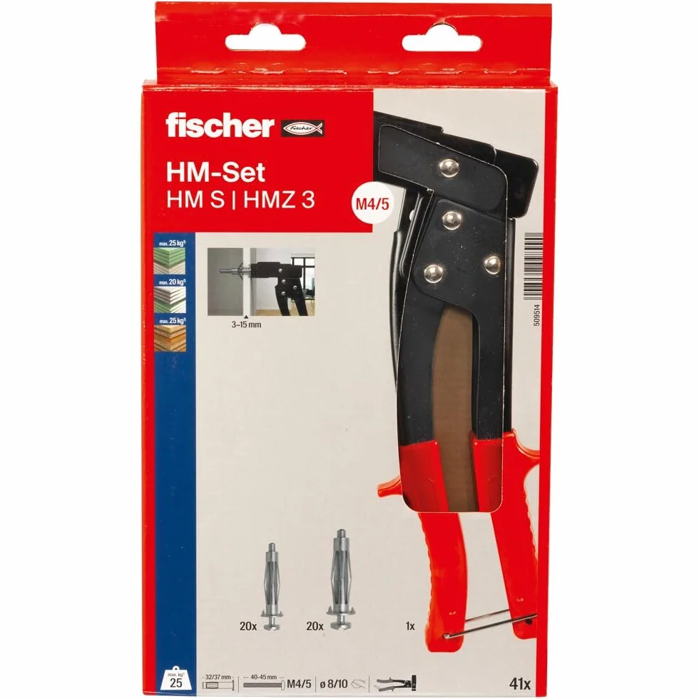 fischer - Kit Compuesto por una Pinza y 40 Tacos metálicos para Cuerpo Hueco HM