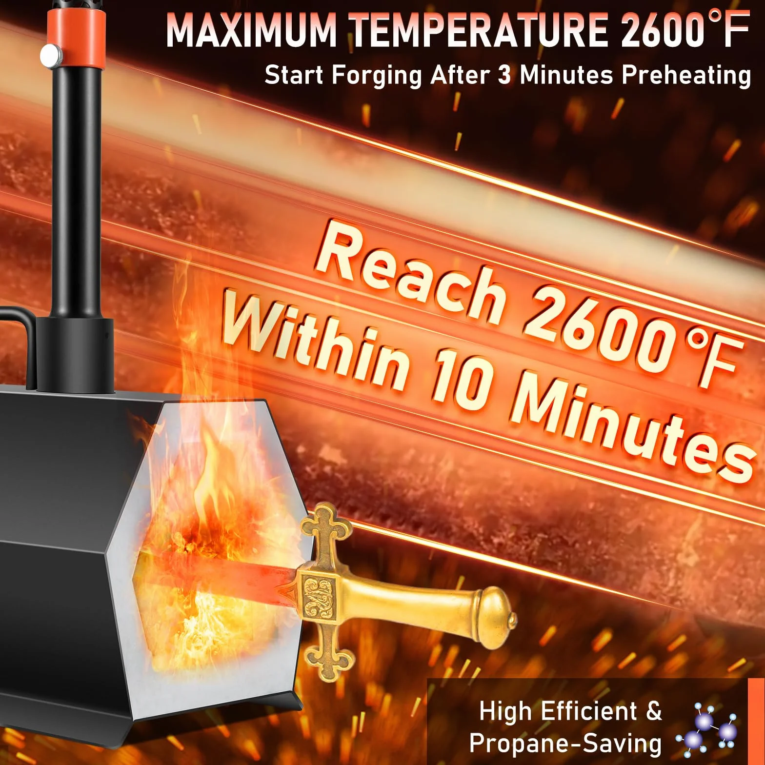 VEVOR Forja de Propano de Gas 400 x 215 x 190 mm Forja de Cuchillos de Propano Horno de Forja Hexágono con 2 Quemadores, Alta Compatibilidad, Impresionante Aislamiento y Protección para Herreros