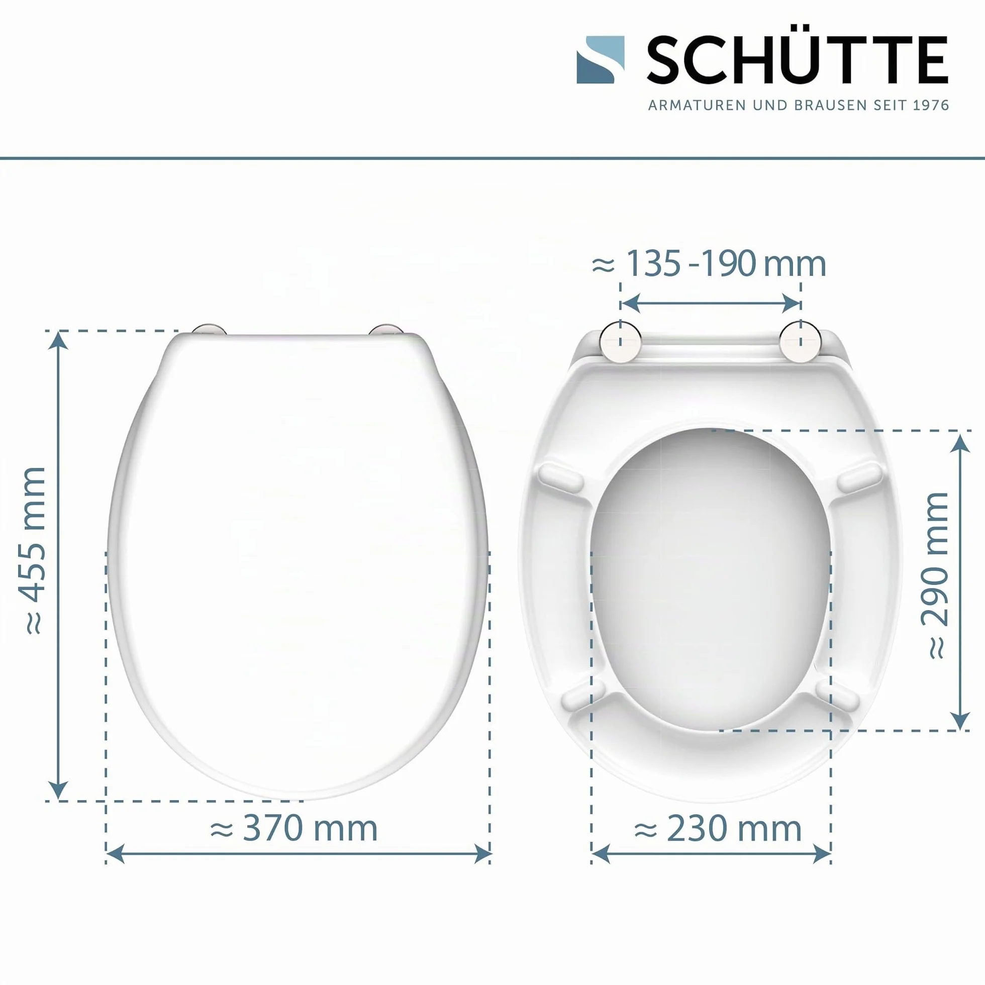 SCHÜTTE Asiento de inodoro sin descenso automático, tapa de inodoro con bisagras metálicas, Duroplástico resistente a los arañazos, tapa y asiento de inodoro con carga máxima de 150 kg, tamaño