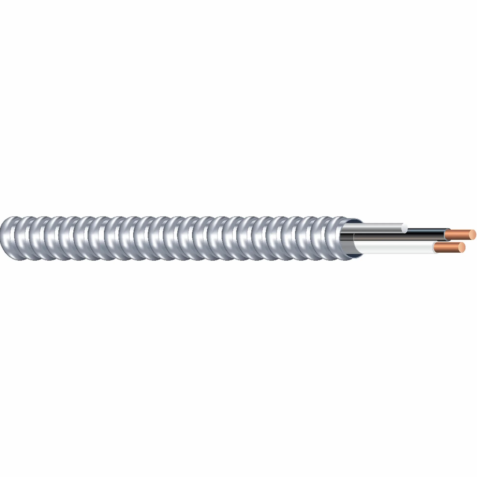 Southwire 68579222 14/2 Tipo 50 pies calibre 14 2 conductores MC Cable recubierto de metal sólido con armadura de aluminio y cable de tierra aislado verde