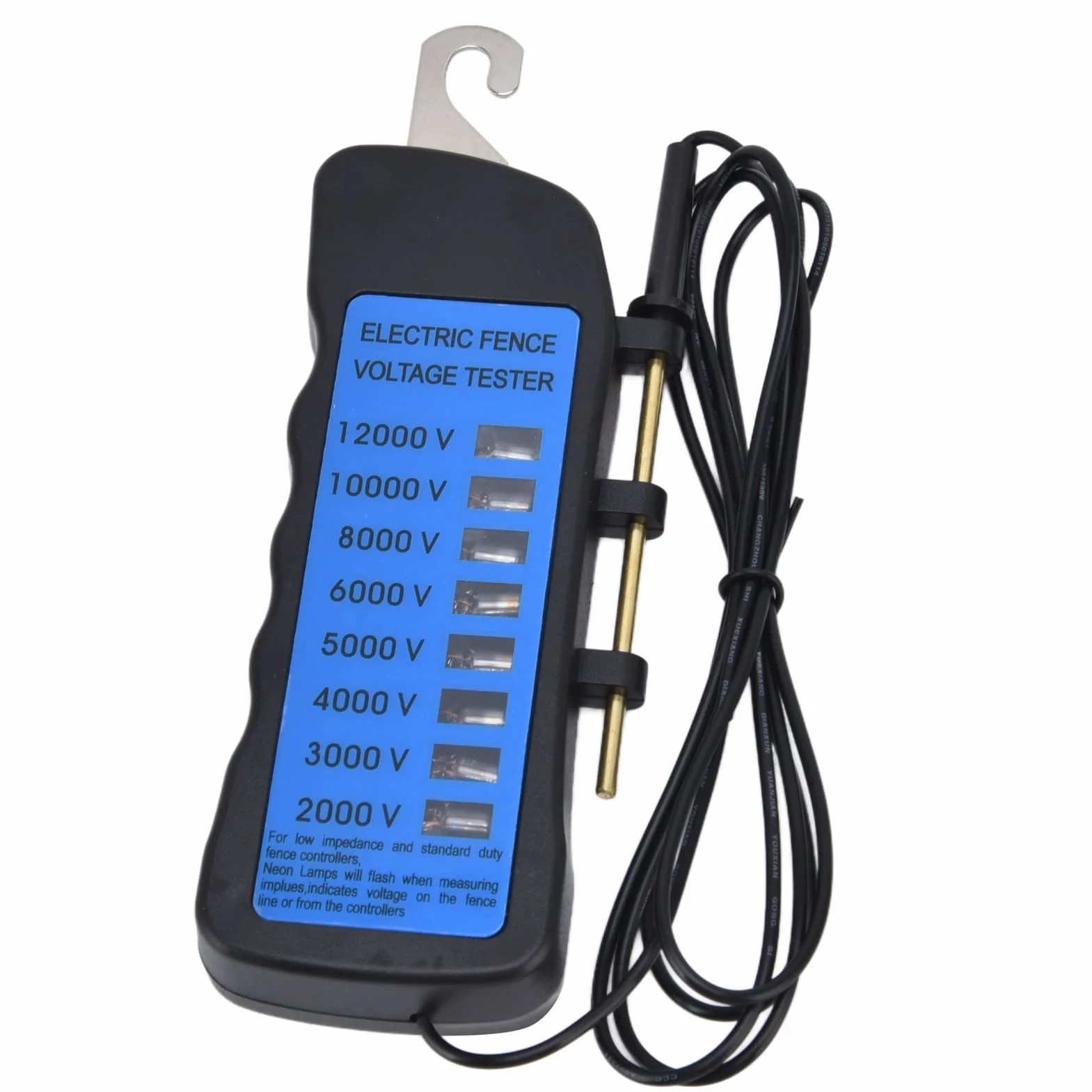 Nikou Probador de voltaje para cercas eléctricas, probador de cercas de neón de 12 kV, probador de cercas de 2000 a 12 000 V, con 8 luces indicadoras de neón, resistente al agua para granjas de jardín