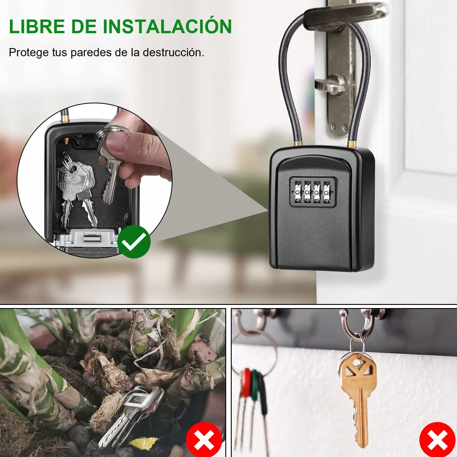 Diyife Impermeable Caja de Seguridad para Llaves, Portátil con Cuerda de Alambre, para Hogar Exterior Oficina