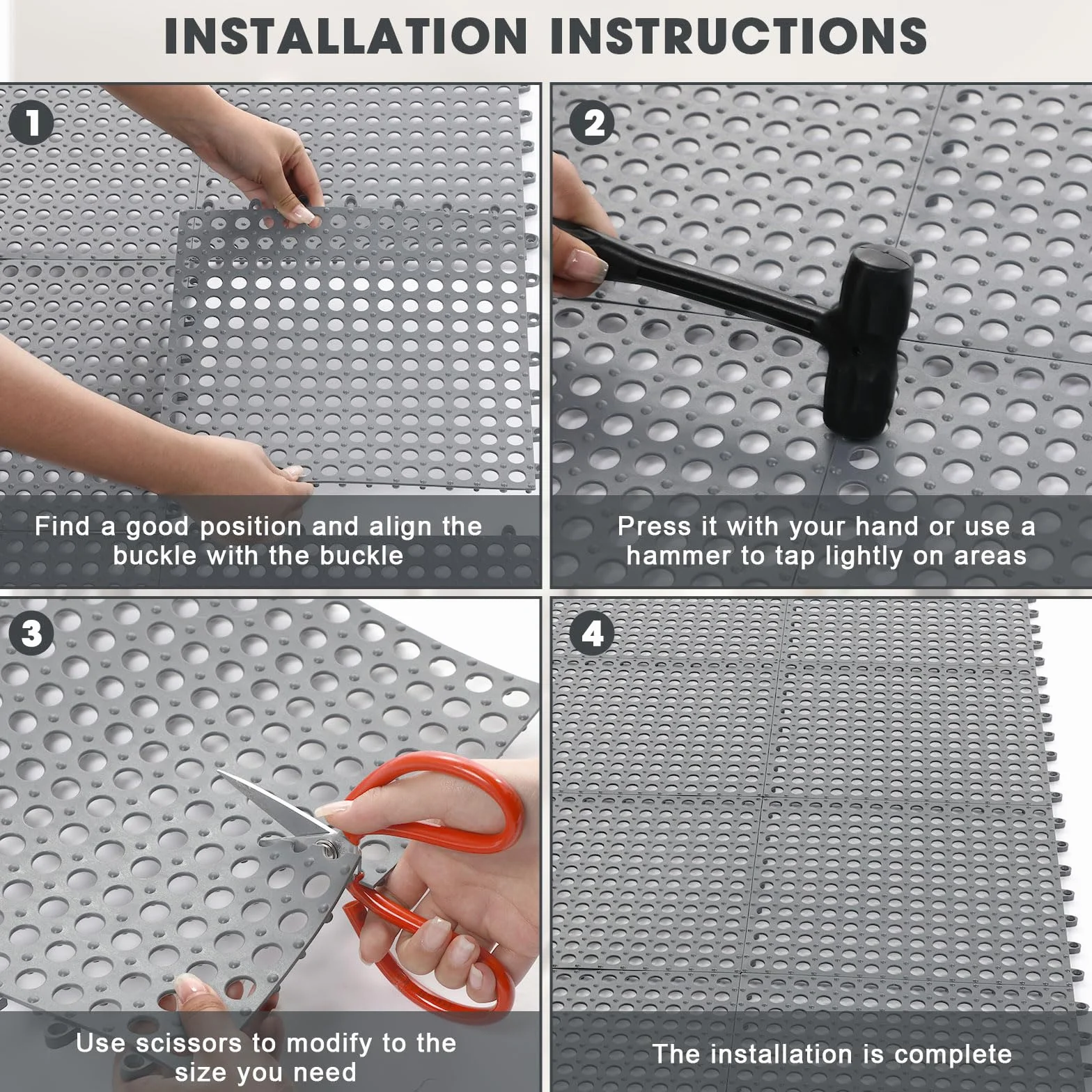 Drydiet Paquete de 8 baldosas entrelazadas con 1 martillo de plástico de 12 x 12 pulgadas, azulejos de drenaje modulares antideslizantes para piscina, baño, cubierta, cocina, patio, balcón, garaje