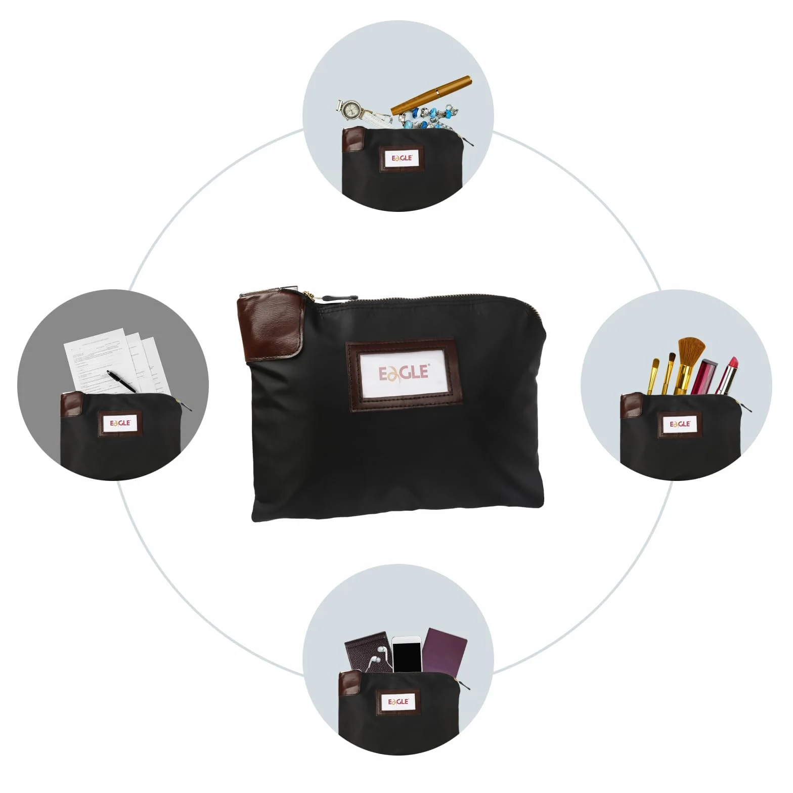Eagle Bolsa para billetes con cierre de seguridad 27,5 x 20,8 x 3,5 cm negro