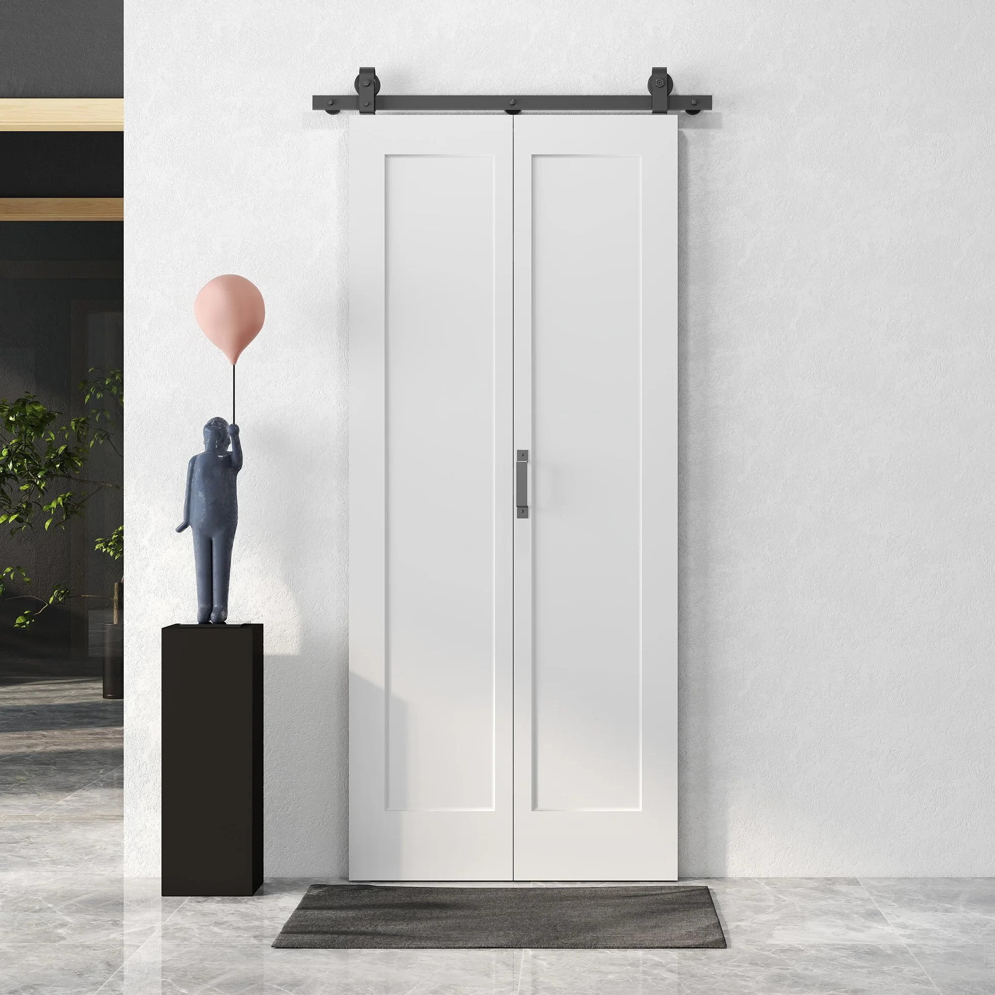 HOMCOM Puerta Corredera con Herrajes Puerta Plegable Corredera con Acabado Personalizable Tirador Fácil Montaje para Baño Salón Sala de Estar Cocina 90x210 cm Blanco