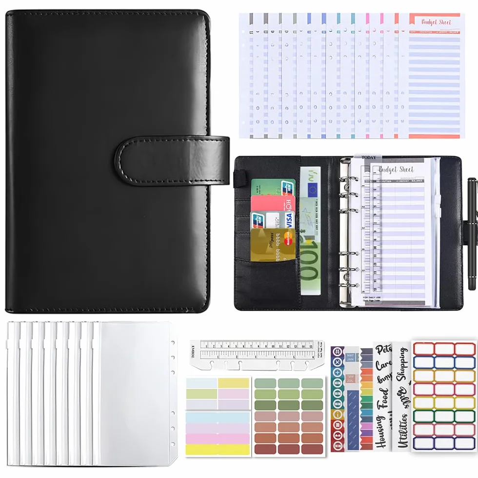 Budget Planner A6, Organizador Dinero, Cuaderno Archivador, Libreta de Ahorro (Negro)
