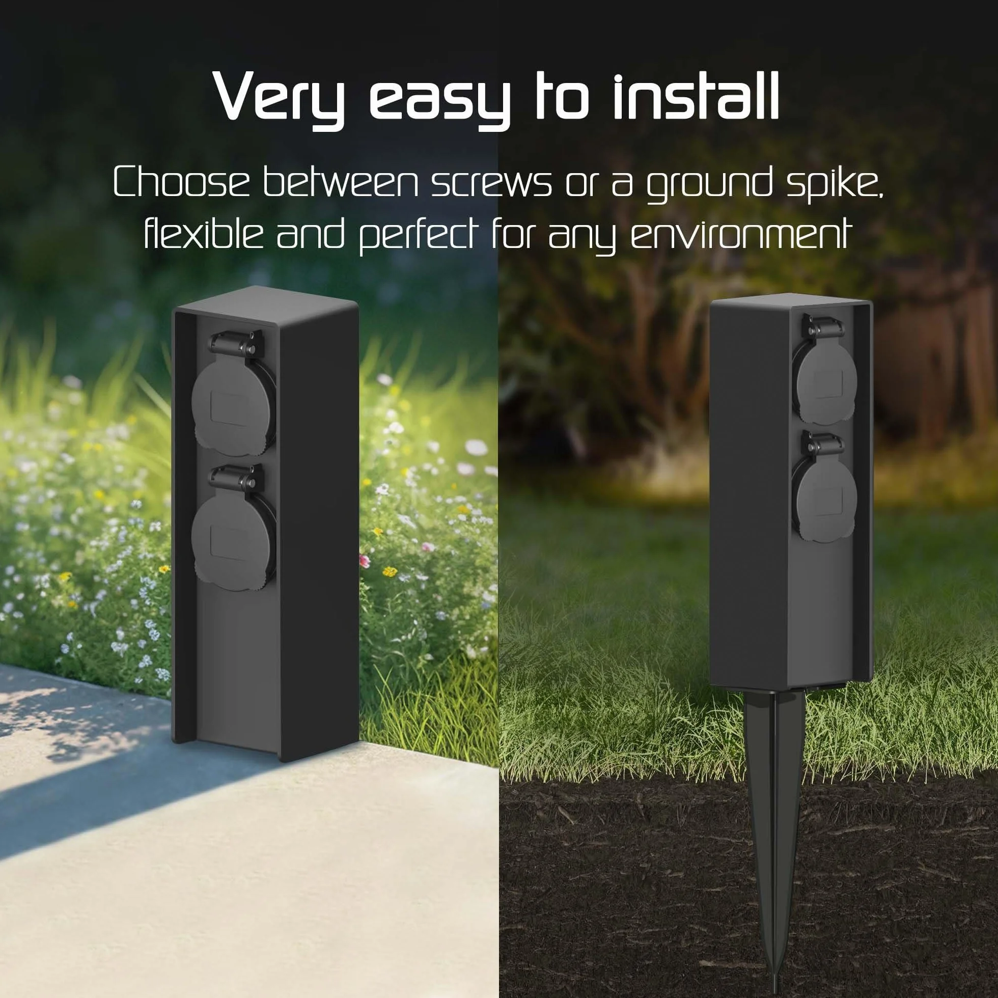 Ledvion - Toma de Corriente para Exterior con Poste, Incl. Temporizador, 2 Enchufes, Impermeable IP44, Garantía de 3 Años