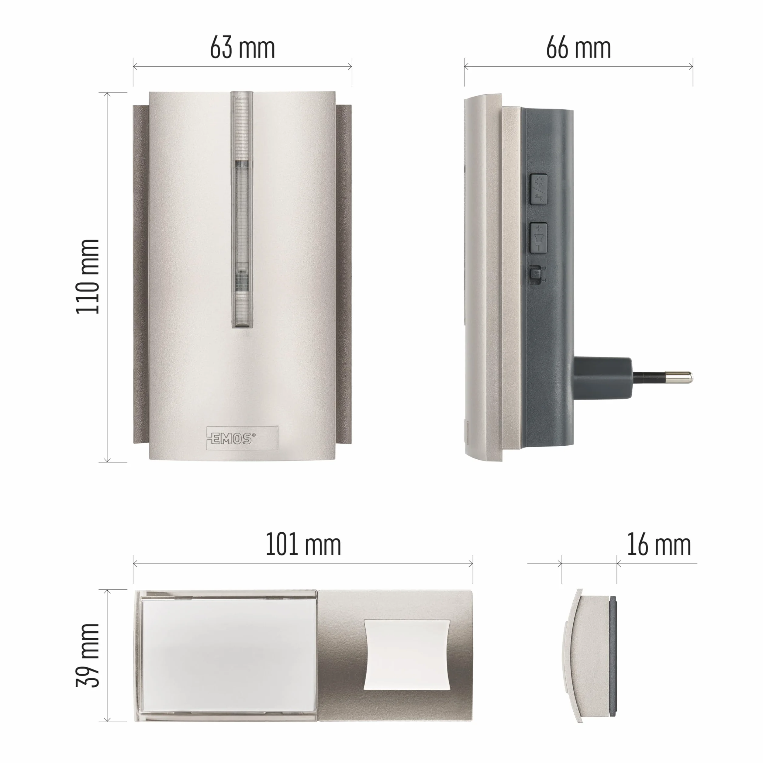 EMOS Juego de Timbre inalámbrico con función de repetidor y Puerto USB-C, Alcance Ilimitado, Volumen de 5 Niveles hasta 85 dB, indicador LED, 16 melodías, función de Memoria, 230 V