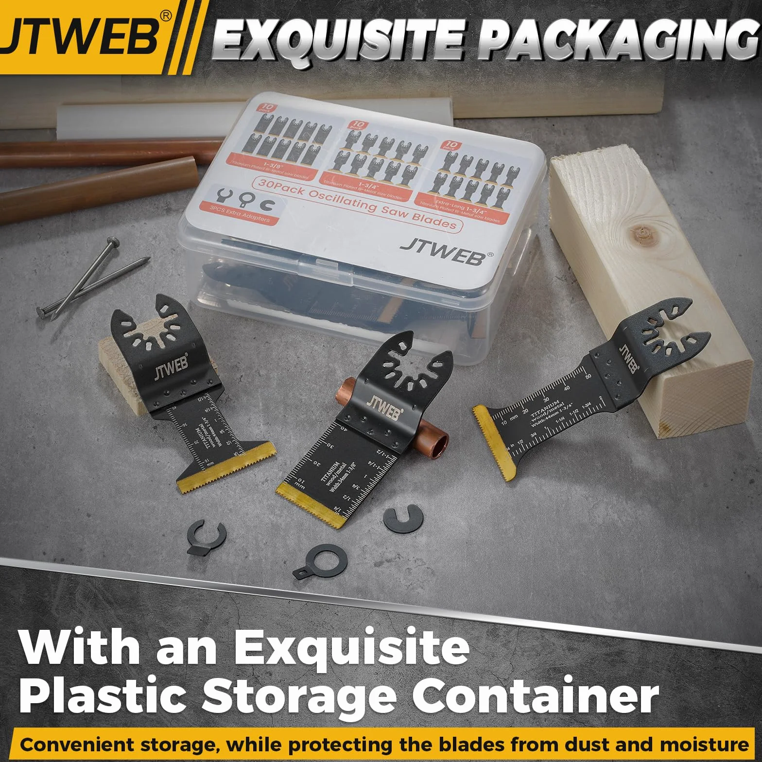 JTWEB 30 hojas de sierra oscilantes de titanio para corte de metal, cuchillas multiherramienta oscilantes, clavos de metal, kits de cuchillas multiherramienta de madera y metal, plástico, para Dewalt,