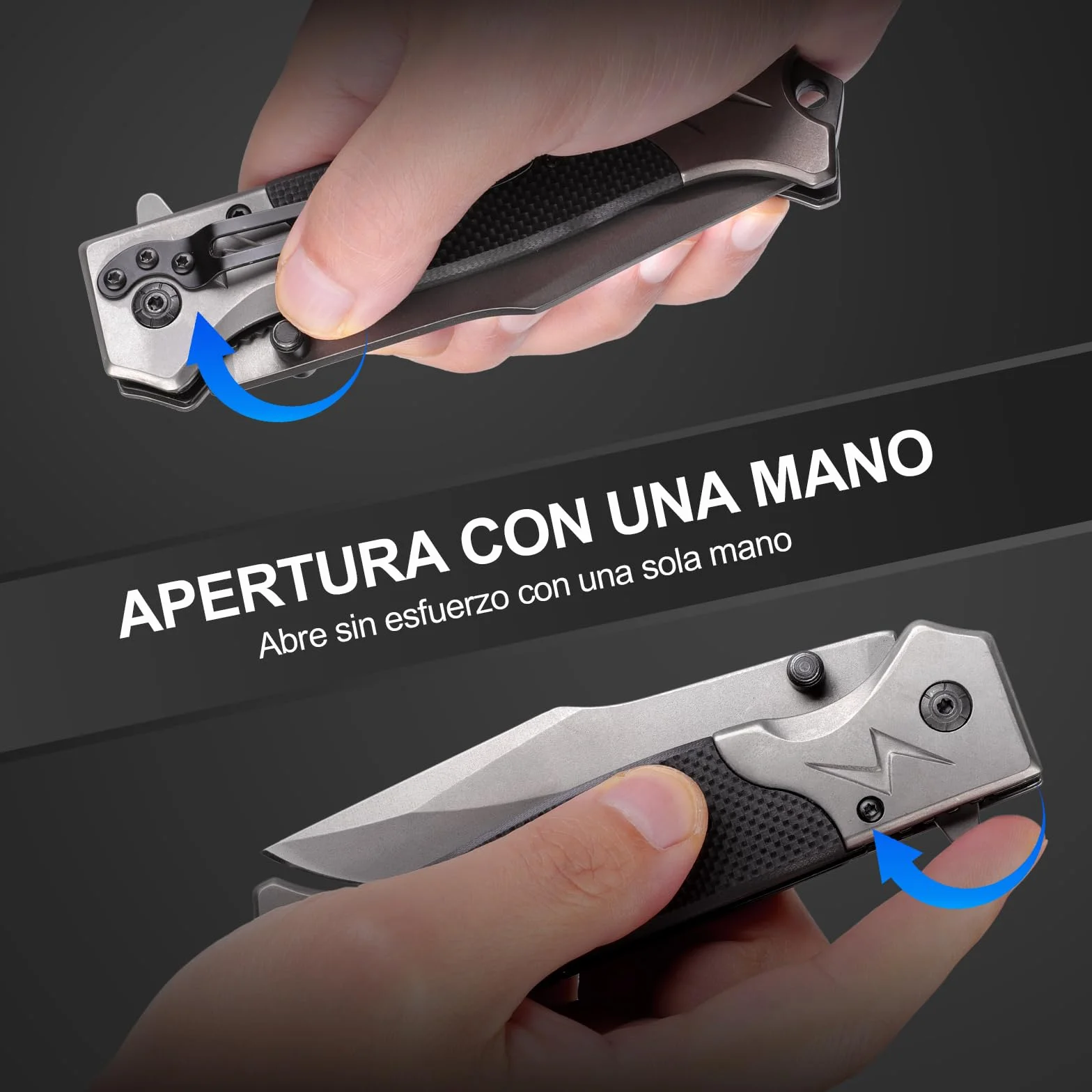 Navaja, Cuchillo Plegable de Acero Inoxidable, Portátil Cuchillo EDC con Clip de Bolsillo, Cuchillo Supervivencia, Camping Antideslizantes, Regalo para Hombre Padre