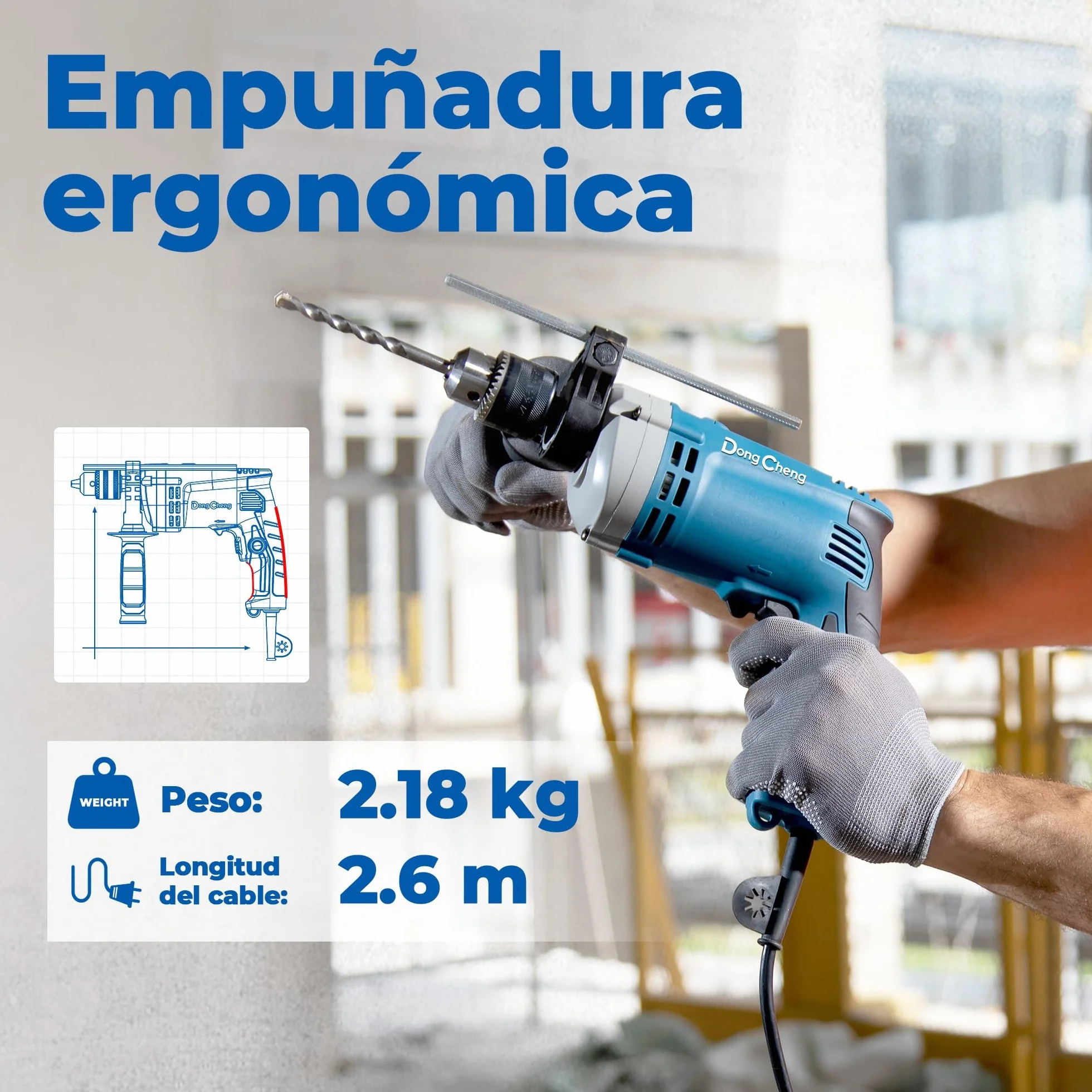 DongCheng - Taladro de percusión (710 W, 13 mm, taladro de percusión, 45,000 IPM, 3000 RPM con 15 coronas de perforación para metal, madera y hormigón