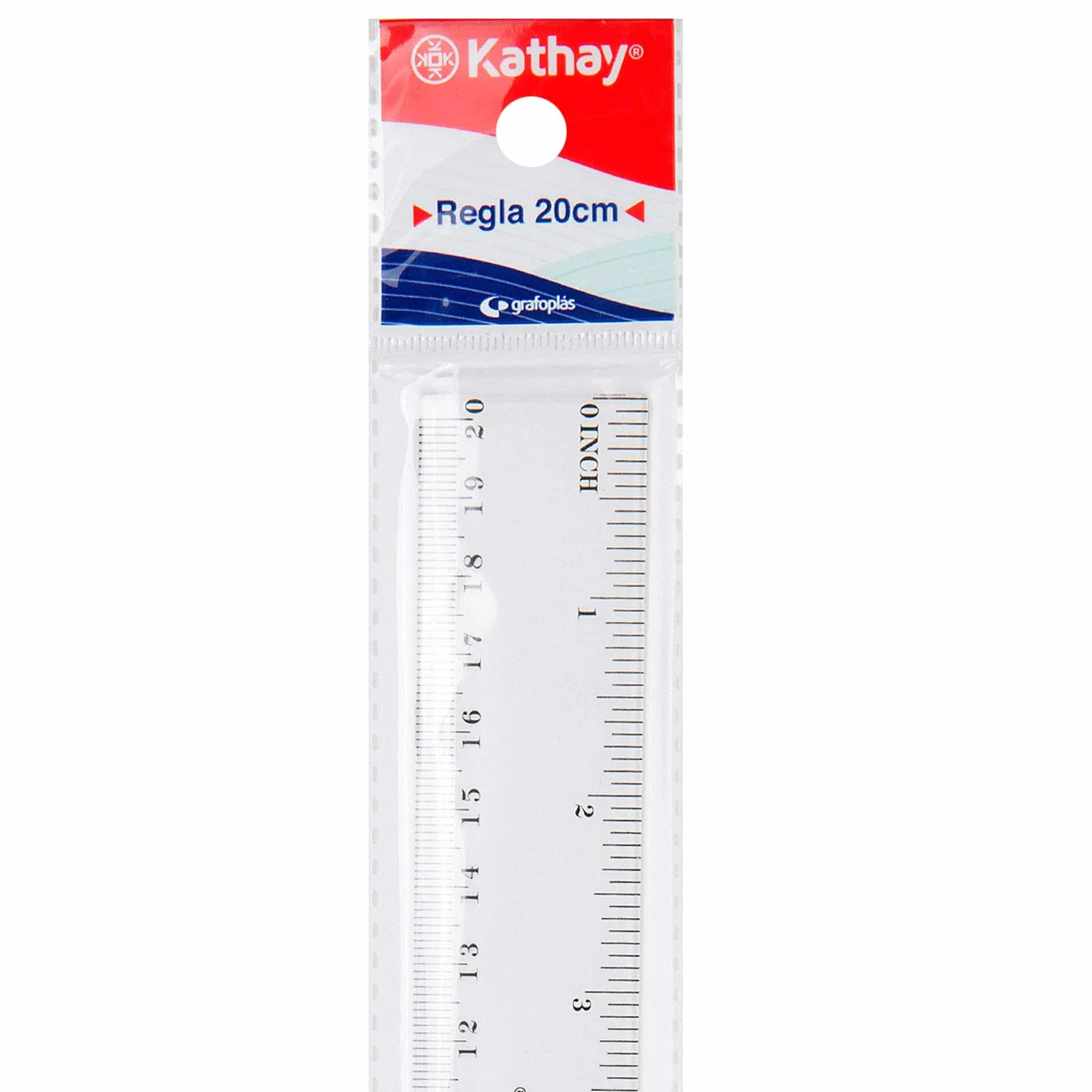 Kathay Regla de Plástico 20cm Transparente Escolar