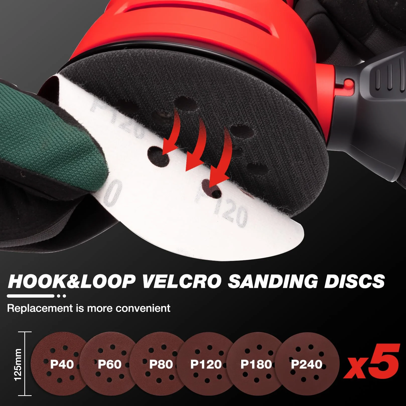 SHALL 350W Lijadoras excéntricas，con 30 hojas de lijado, 6 velocidades, herramienta manual de 125 mm, función de extracción de polvo, adecuada para lijar, pulir y trabajar la madera.