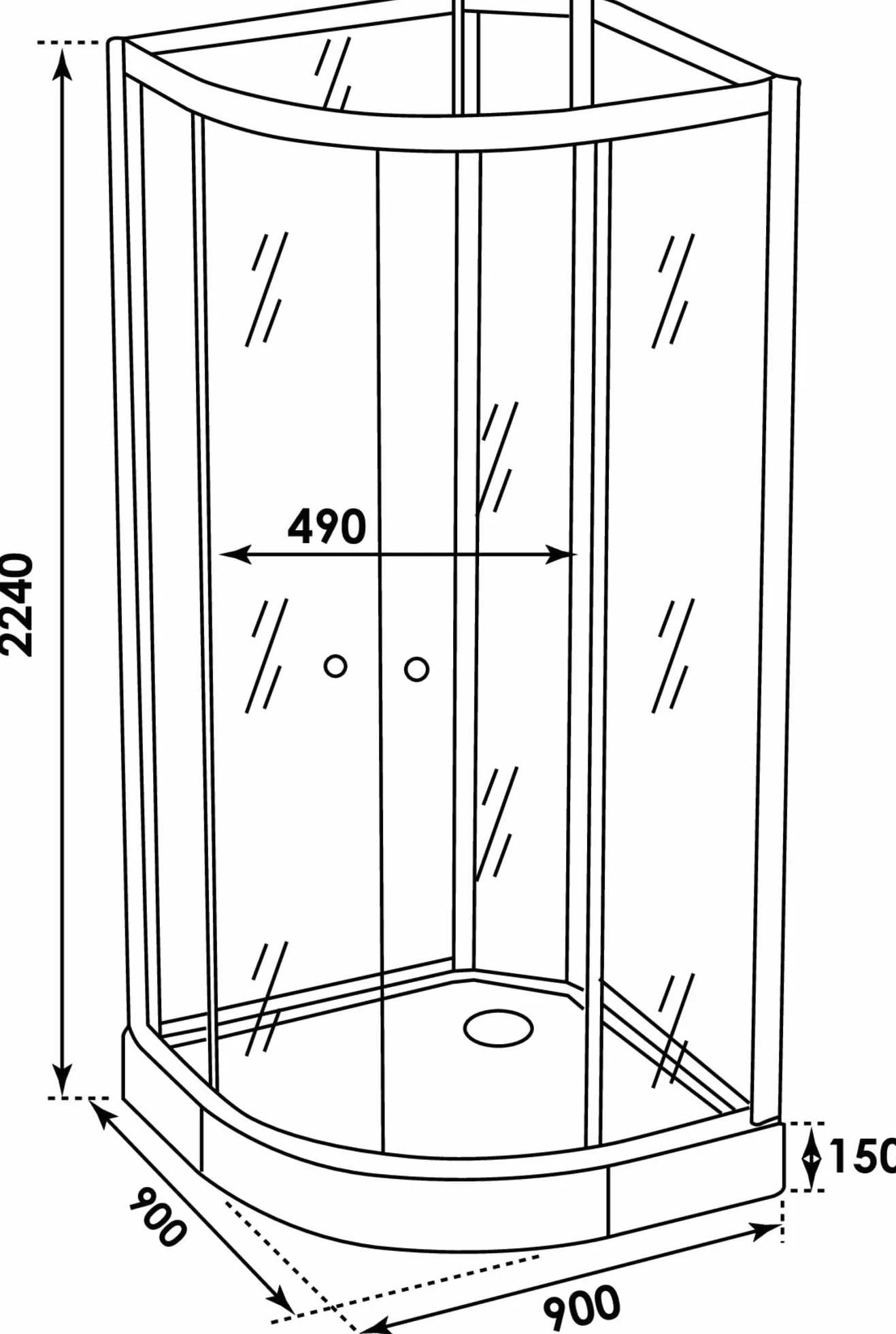 Cabina de ducha hidromasaje AMELIA - 1/4 de círculo - Perfiles de aluminio gris - Base gris - Kit de montaje incluido - Drenaje de 90mm - Sin manguera de conexión - 90x90x224 cm