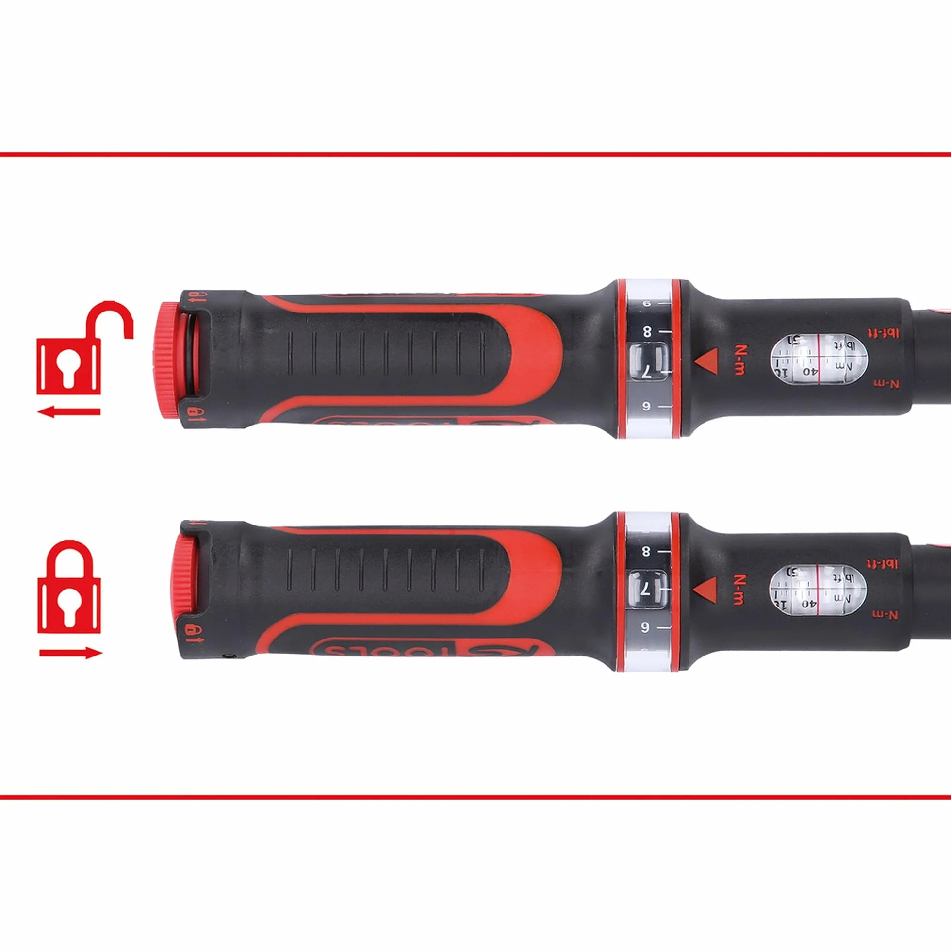KS Tools 516.1442 1/2" Llave dinamométrica ERGOTORQUE®precision con cabezal de carraca de cambio de posición por mando giratorio 40-200Nm