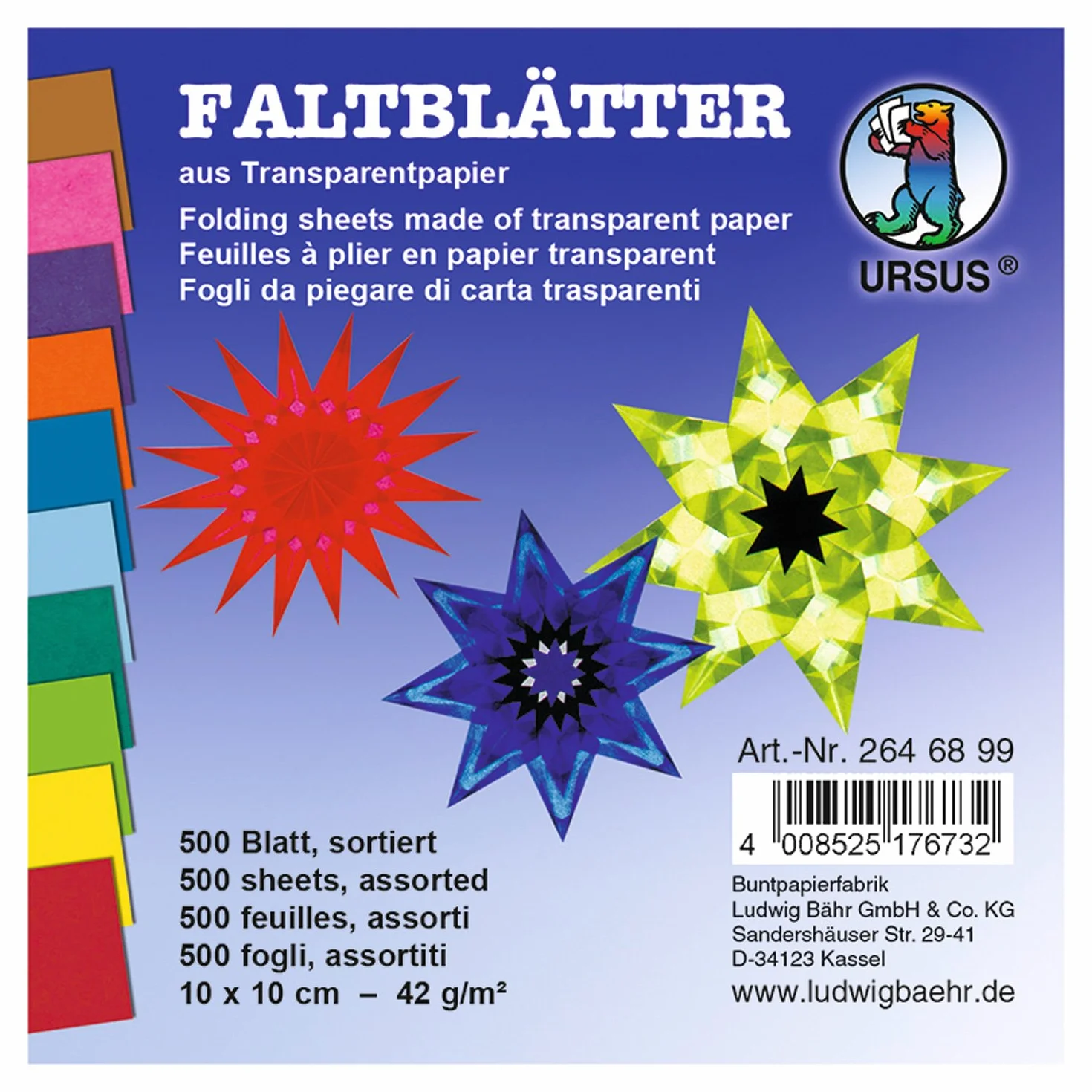 URSUS – plegable hojas papel transparente , color/modelo surtido