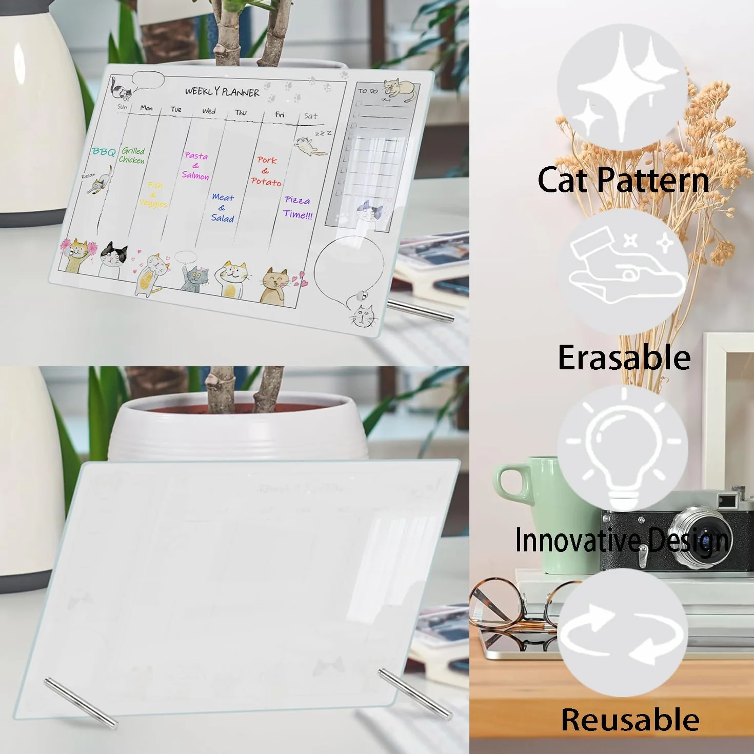 Borrable Organizador Semanal, Weekly Planner Acrílico para Escritorio, Tablón de Mensajes