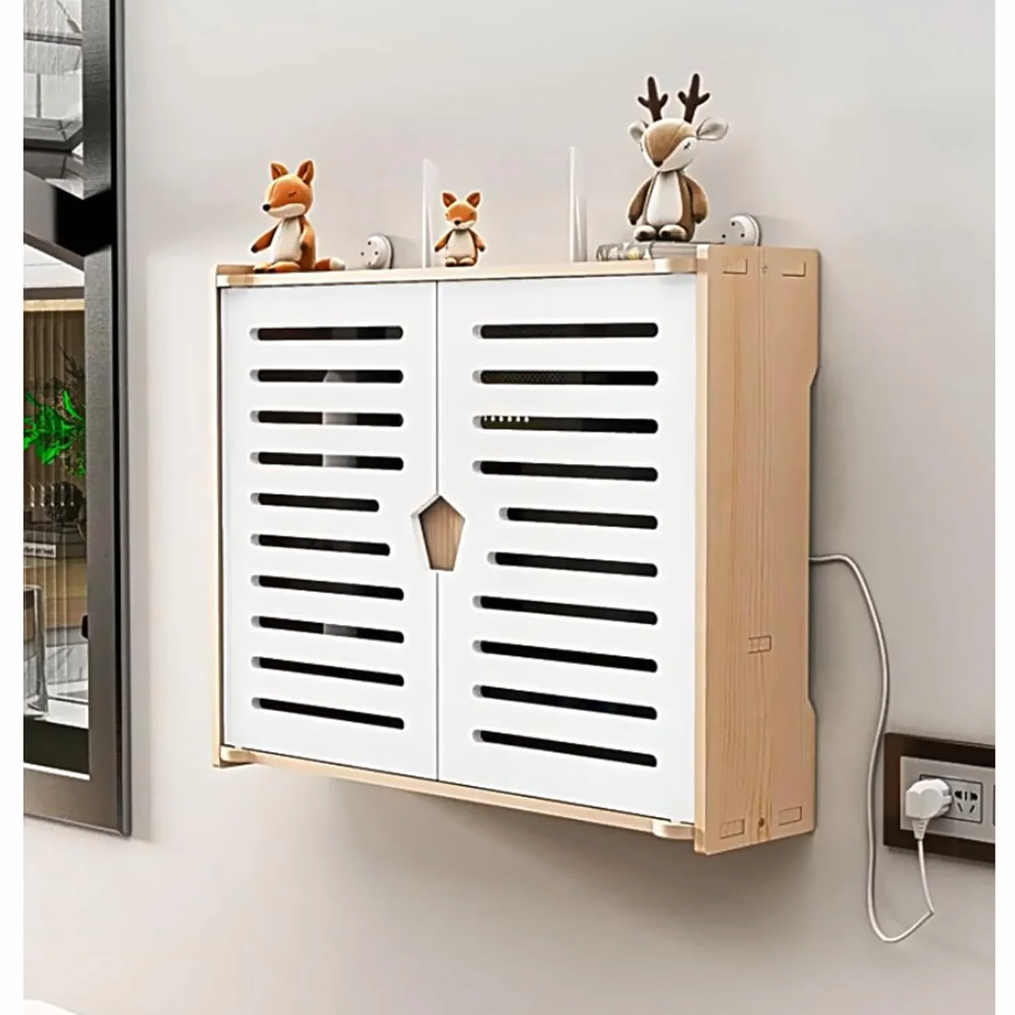PPGE HOME Router Rack, Soporte de Pared, Caja WiFi, Almacenamiento Montado en la Pared, Gestión de Cables, Estante Decorativo