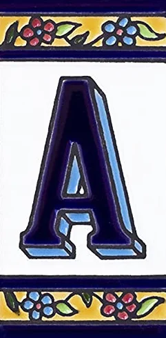 Grabado y cerámica española SL - Números y letras para casa 5,5 x 11 cm pintado a mano (LETRA A)