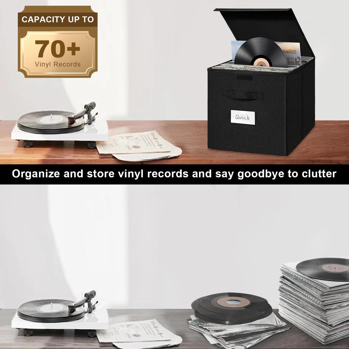 Caja de Almacenamiento para Discos de Vinilo LP 12 Pulgadas Capacidad 90 Discos