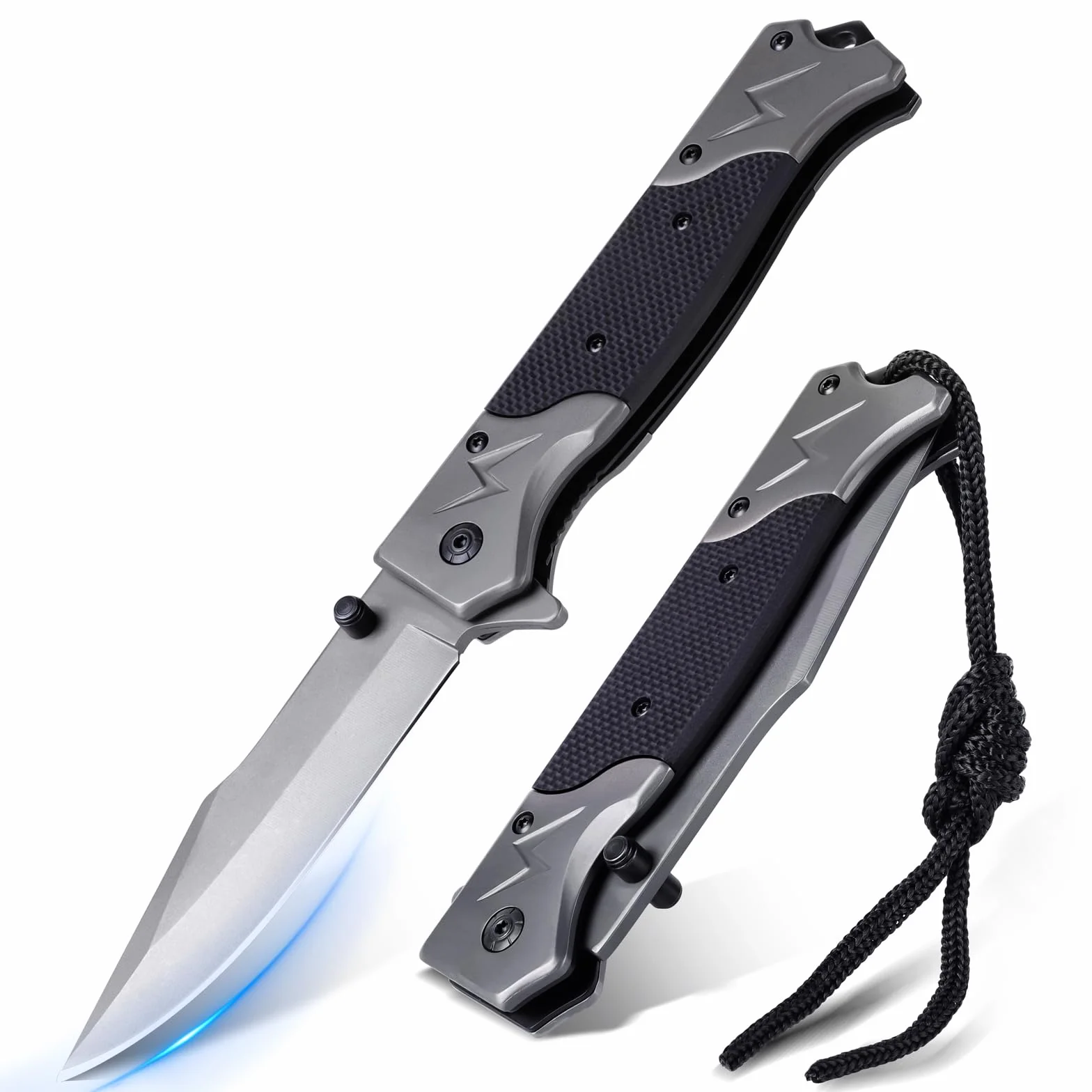 Navaja, Cuchillo Plegable de Acero Inoxidable, Portátil Cuchillo EDC con Clip de Bolsillo, Cuchillo Supervivencia, Camping Antideslizantes, Regalo para Hombre Padre