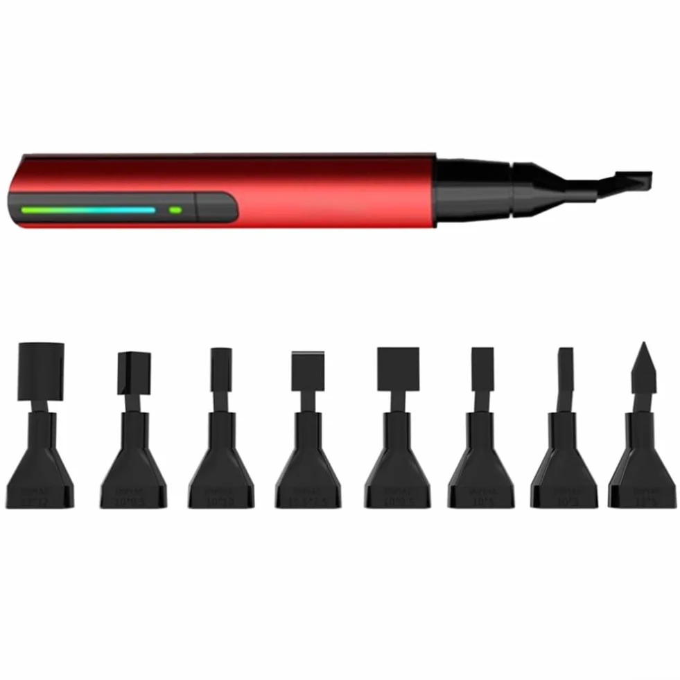 Juego de lijadora alternativa, bolígrafo de lijado eléctrico de 3 velocidades, 2800-3600 CPM con 8 puntas de nailon para tallado de madera, arcilla, pulido, manualidades, color rojo