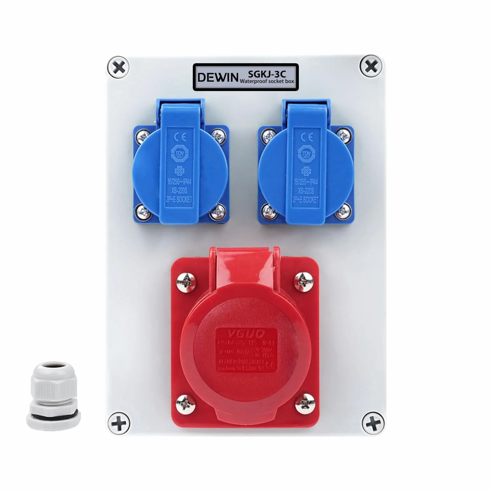 Distribuidor de Corriente de Pared, Enchufe Exterior Estanco 2x 220V Enchufes Schuko 16A+Enchufes CEE 16A 5P (3P+N+E) Caja Cuadro Electrico IP66 Impermeable para Construcción, Interiores y Exteriores