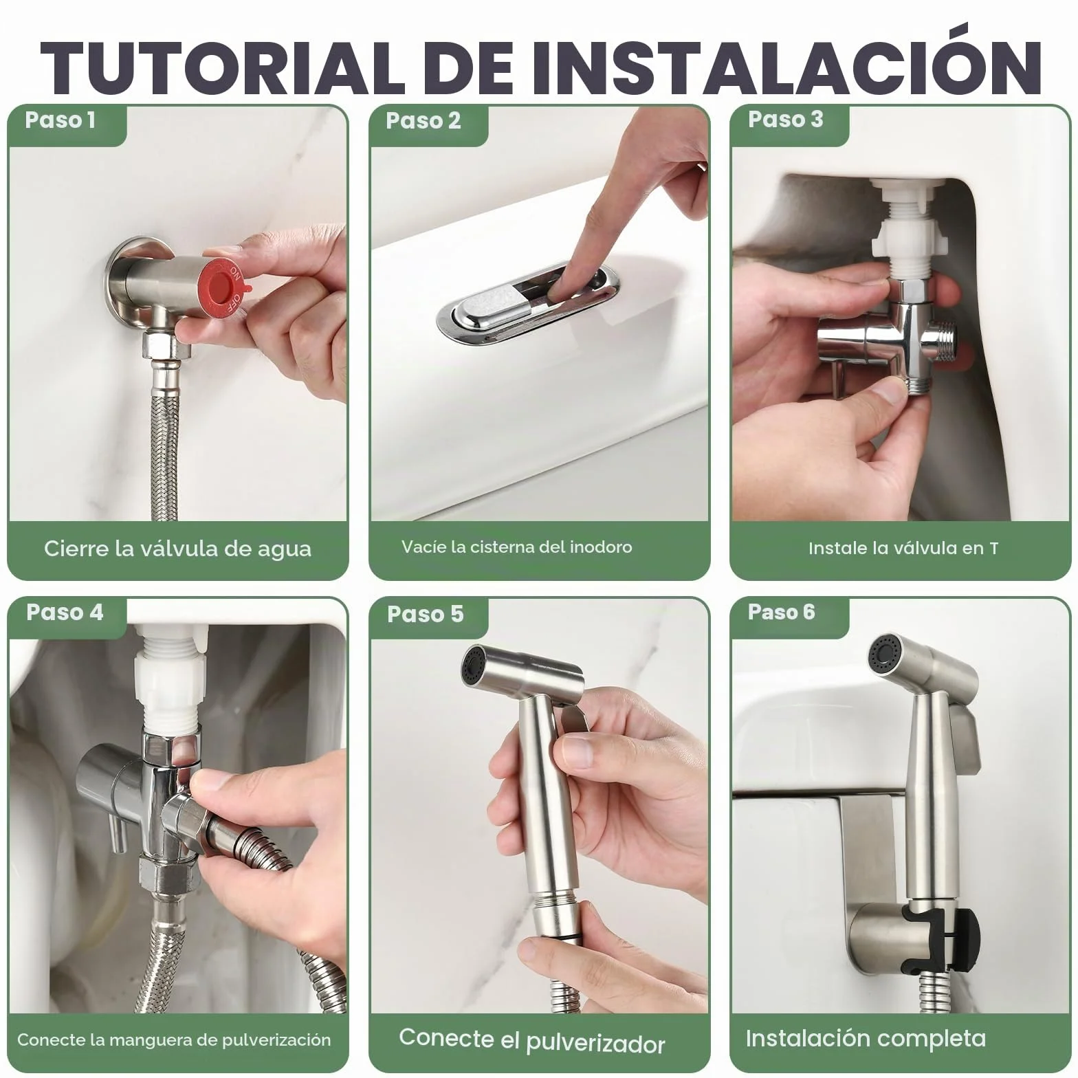 Alcachofa de mano para bidé de acero inoxidable ajustable G1/2"-3/8" para higiene íntima