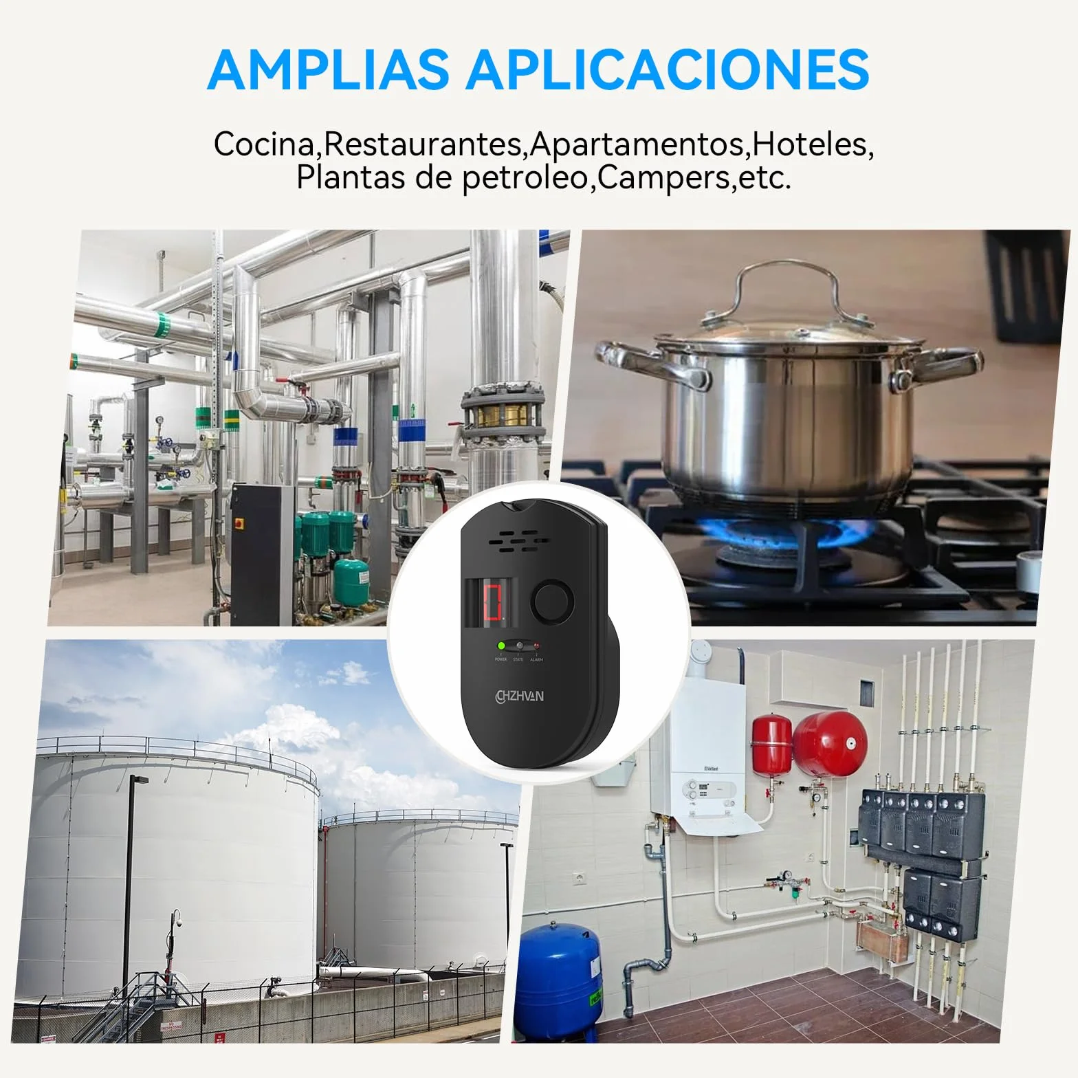 Sensor Enchufable para Detector de Gas/Gas Natural/GLP Carbono con Alarma Sonora, Pantalla Digital LED, y Monitoreo para Metano, Propano, Butano Gases Combustibles