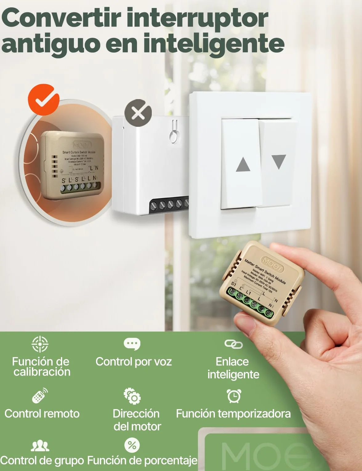MOES Tuya WiFi Alexa Smart Interruptor de persiana Módulo, para persianas, temporizador, interruptor para motor de persiana, compatible con Alexa Google Assistant, MOES/Tuya/Smart Life App