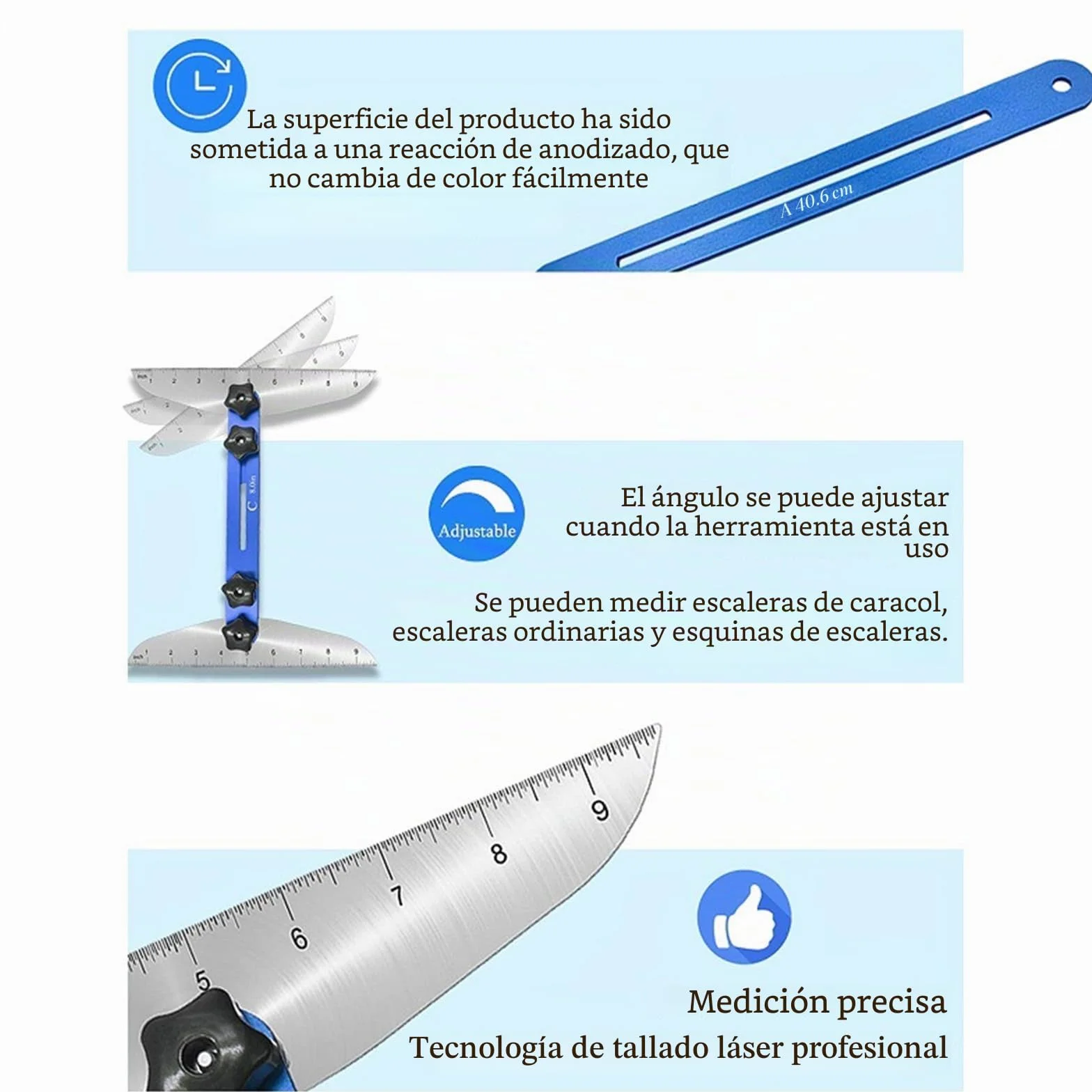 Herramienta De Plantilla De Calibre De Peldaños De Escalera Herramienta De Medición De Escaleras Ajustable Para Peldaños De Escaleras Y Corte De Paneles De Yeso 27,9cm A 152,4cm