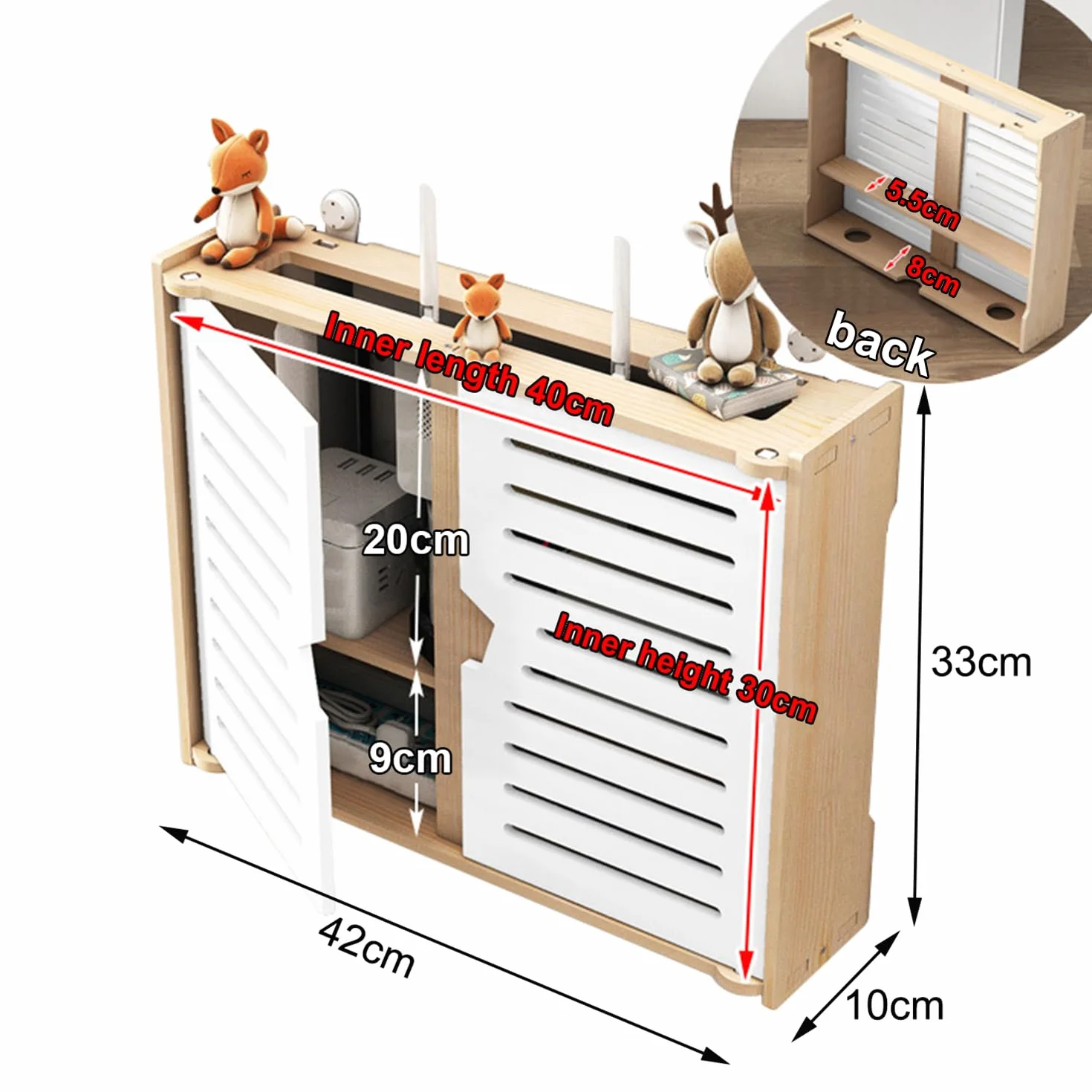 PPGE HOME Router Rack, Soporte de Pared, Caja WiFi, Almacenamiento Montado en la Pared, Gestión de Cables, Estante Decorativo