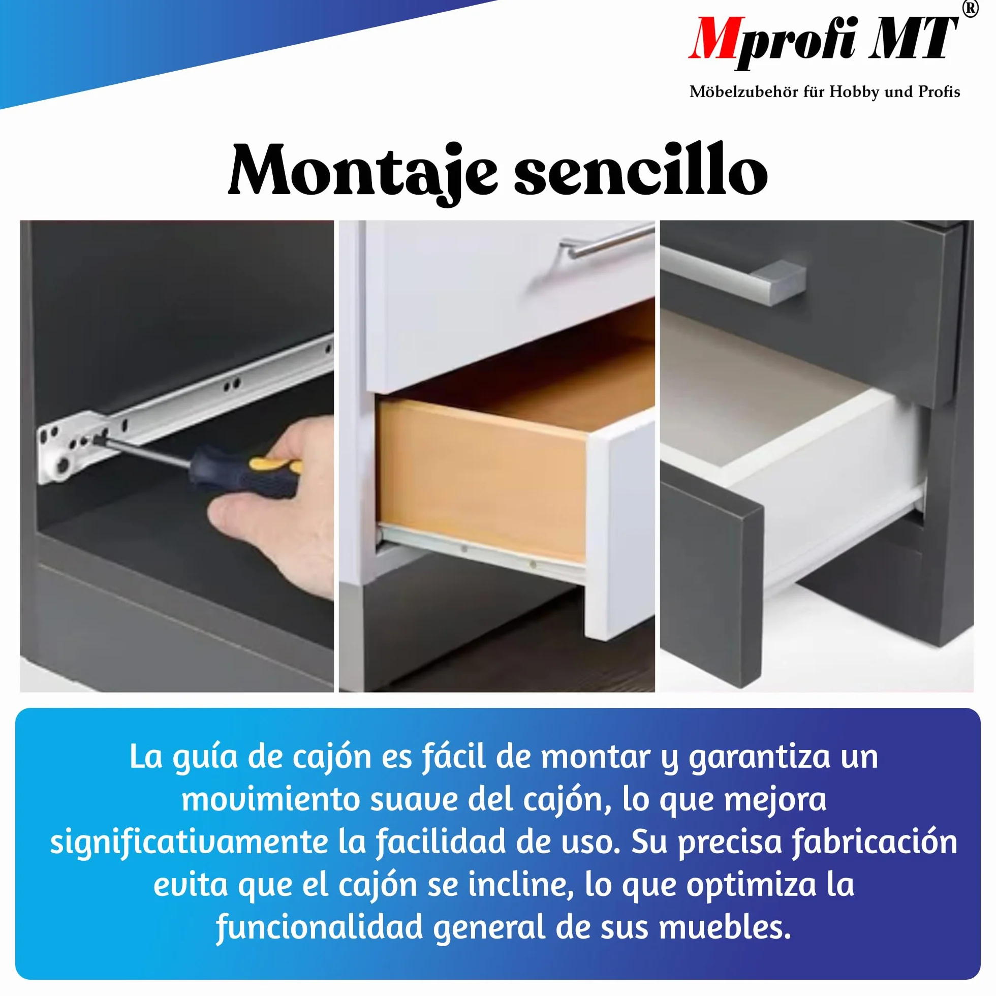 Mprofi MT® 20 Piezas, 10 Pares | Guías para Cajones | L:350mm | Correderas de Cajón | Extracción de Cajones | Rieles para Cajones | Guía de Bolas | Extracción Parcial