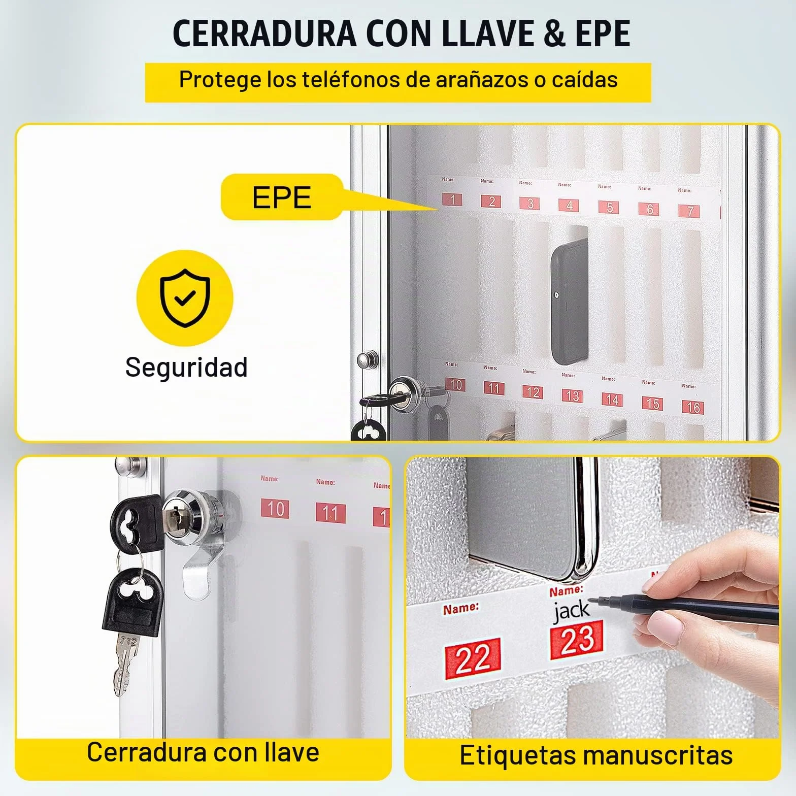 VEVOR Caja de Casillero de Almacenamiento de Teléfonos 32x20x51 cm Caja de Administración de Celular Cojinete de Carga 20 kg Caja de Almacenamiento de Teléfonos con 36 Ranuras y 2 Llaves para Clases