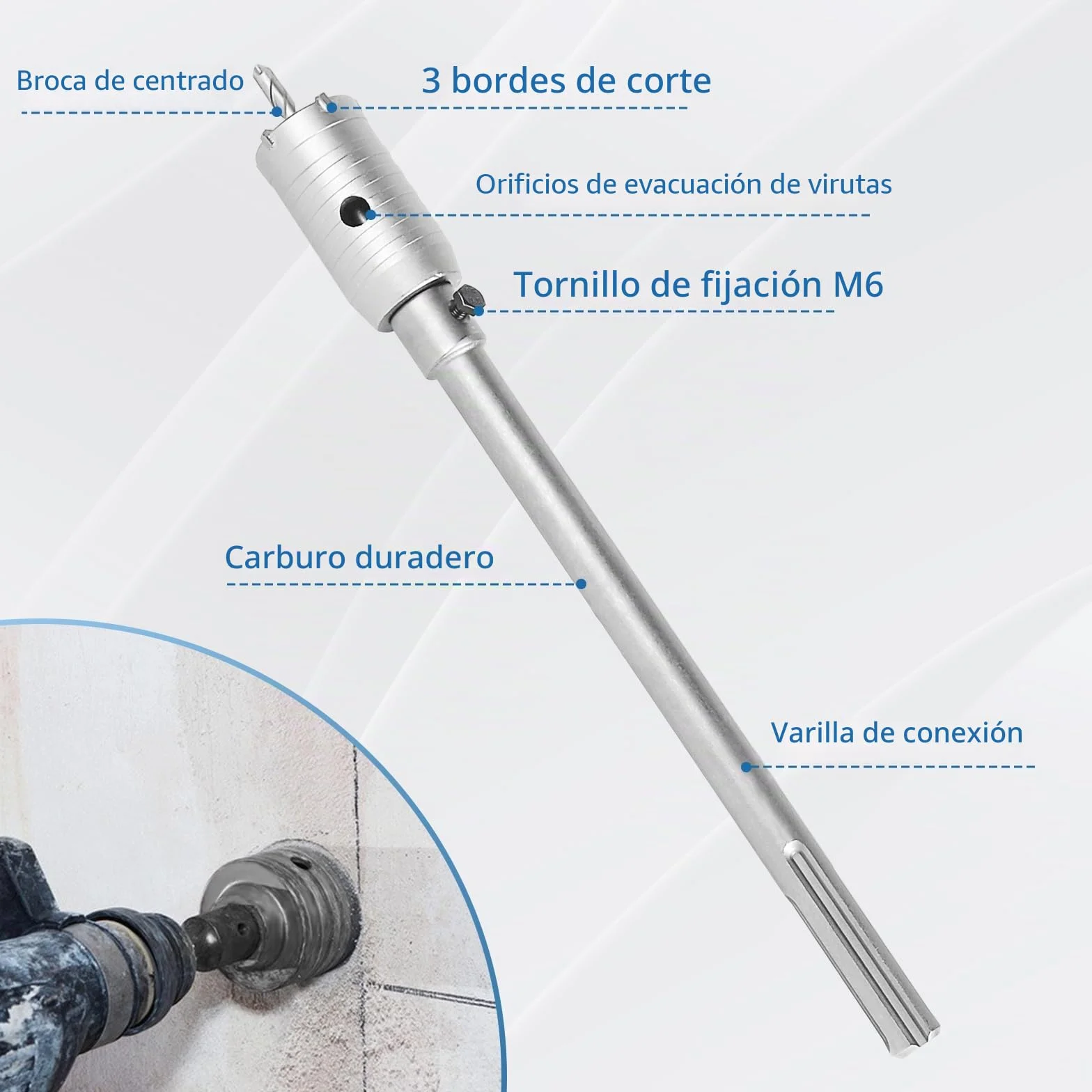 EXLECO 16 pcs Sierra Corona Set Broca para Muro de Hormigón Taladro Hueco Broca Sierra, 7 corona hormigon 30 40 50 65 80 100 110mm mit 100/300mm SDS Plus & SDS Max 6 Taladro Centrado, Brocas Hormigón