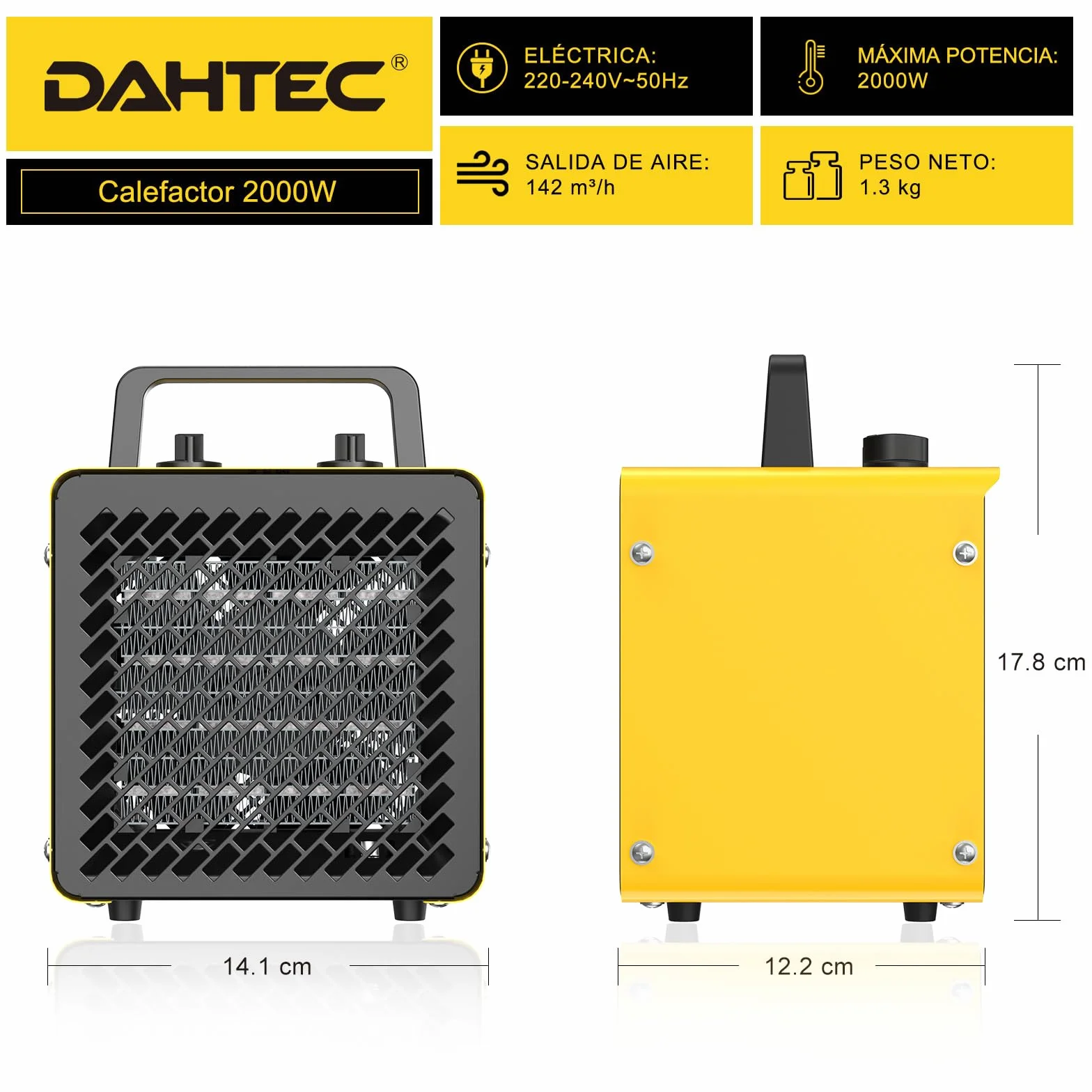 Calefactor Portatil 2000W - Mini Calefactor Aire Caliente - Radiador Electrico - Ceramico Calentamiento Rápido en 3 s - Apto para Hogares, Baños