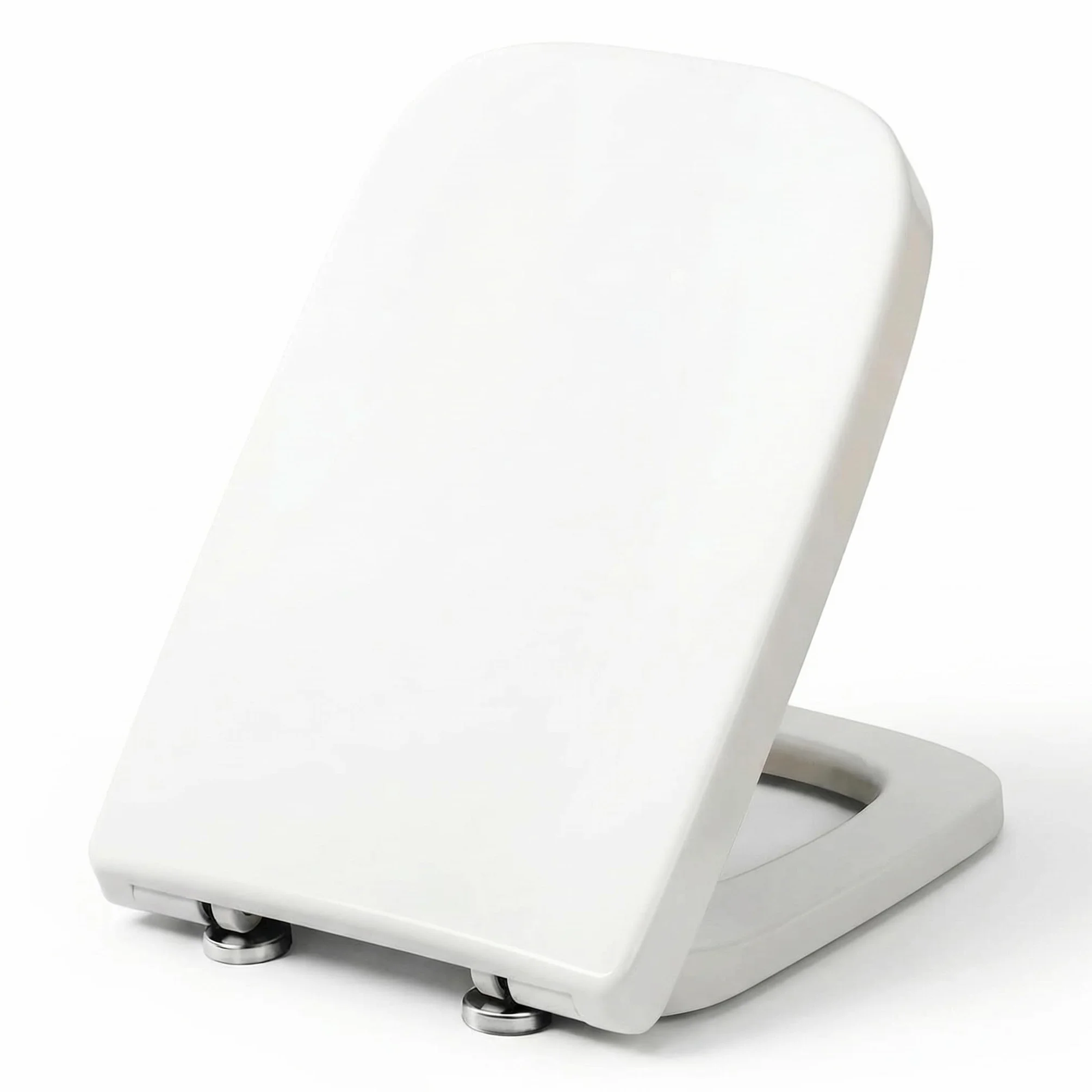 Asiento de Inodoro Cuadrado con Cierre Suave y Bisagras Ajustables de Acero Inoxidable – Tapa con Liberación Rápida, Fácil Limpieza y Fijación Universal para la mayoría de Inodoros, Blanco