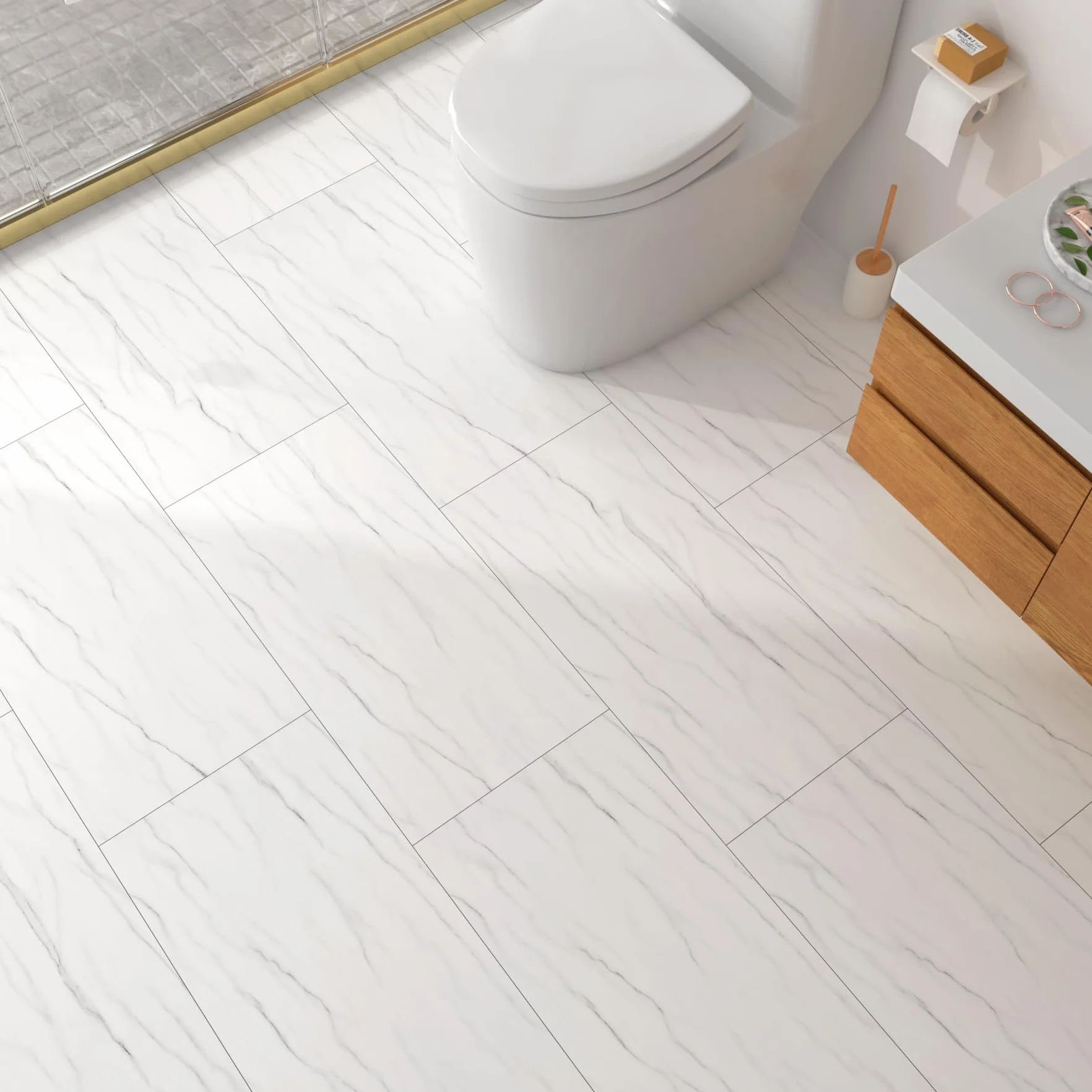 FunStick 15 Baldosas 30X60CM Azulejos Adhesivos Cocina Suelo Vinilo Autoadhesivo Baño Blanco Imitacion Marmol Vinilo Adhesivo Pared Baldosas Vinilicas Adhesivas Papel Adhesivo Para Pisos PVC Ideas