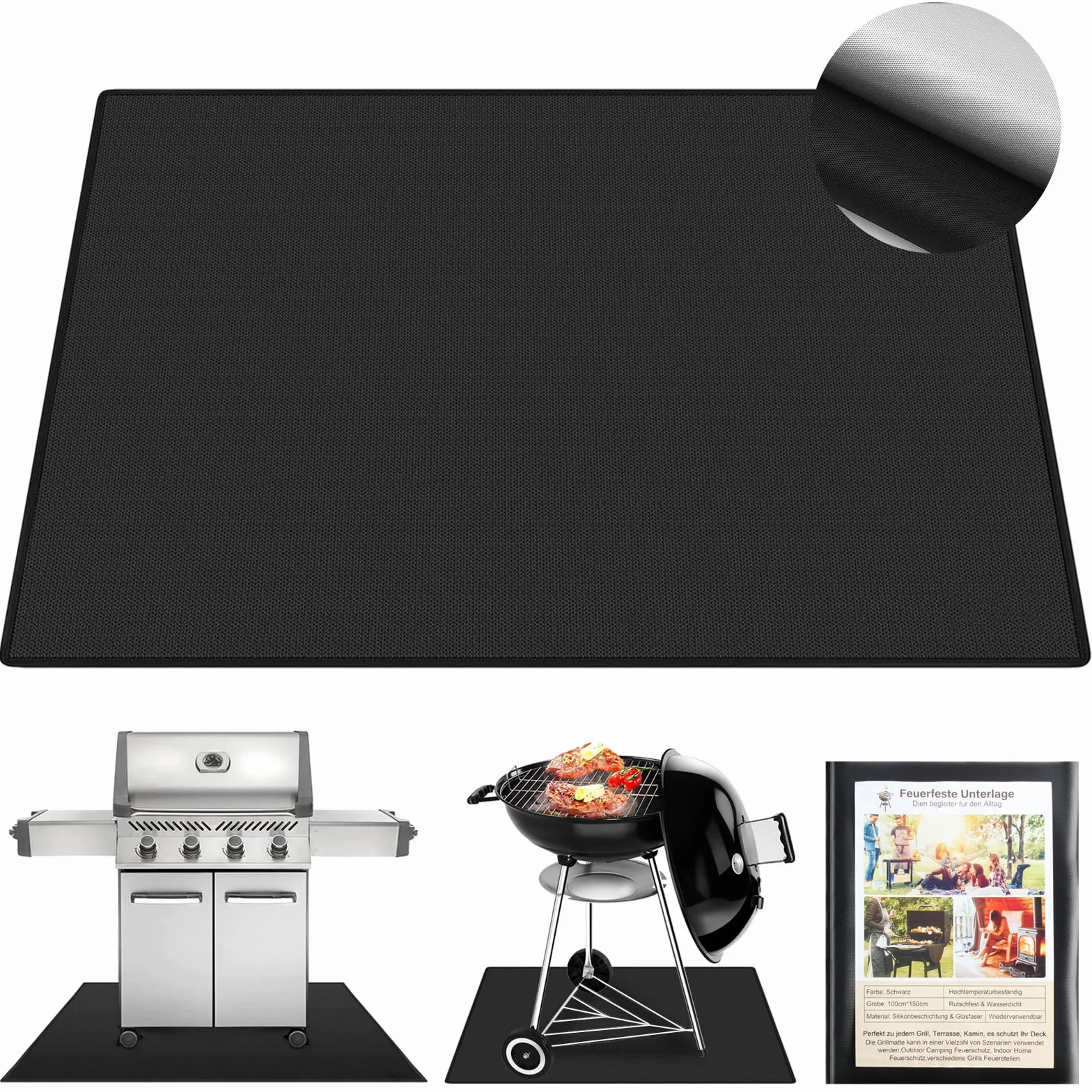 100 x 150 cm base ignífuga – resistente al calor hasta 1800 °F – Alfombrilla de protección para el suelo para barbacoa de gas, alfombrilla para barbacoa de carbón vegetal