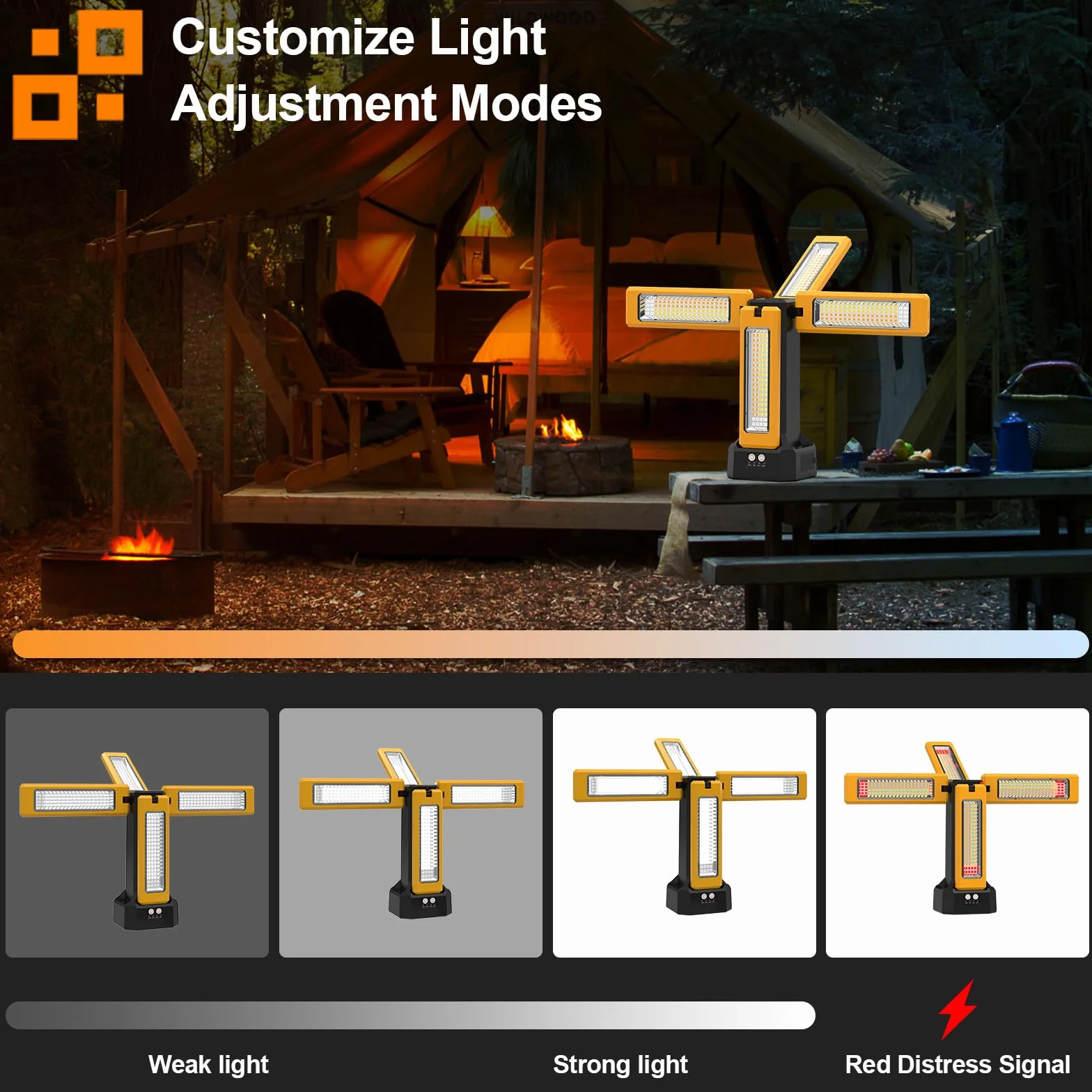 Foco de Construcción LED con Batería Solar con Trípode, Batería de 13200 mAh de Capacidad, Foco Recargable de Trabajo 8000 Lúmenes, Para Obras de Camping, Estudio (Naranja)