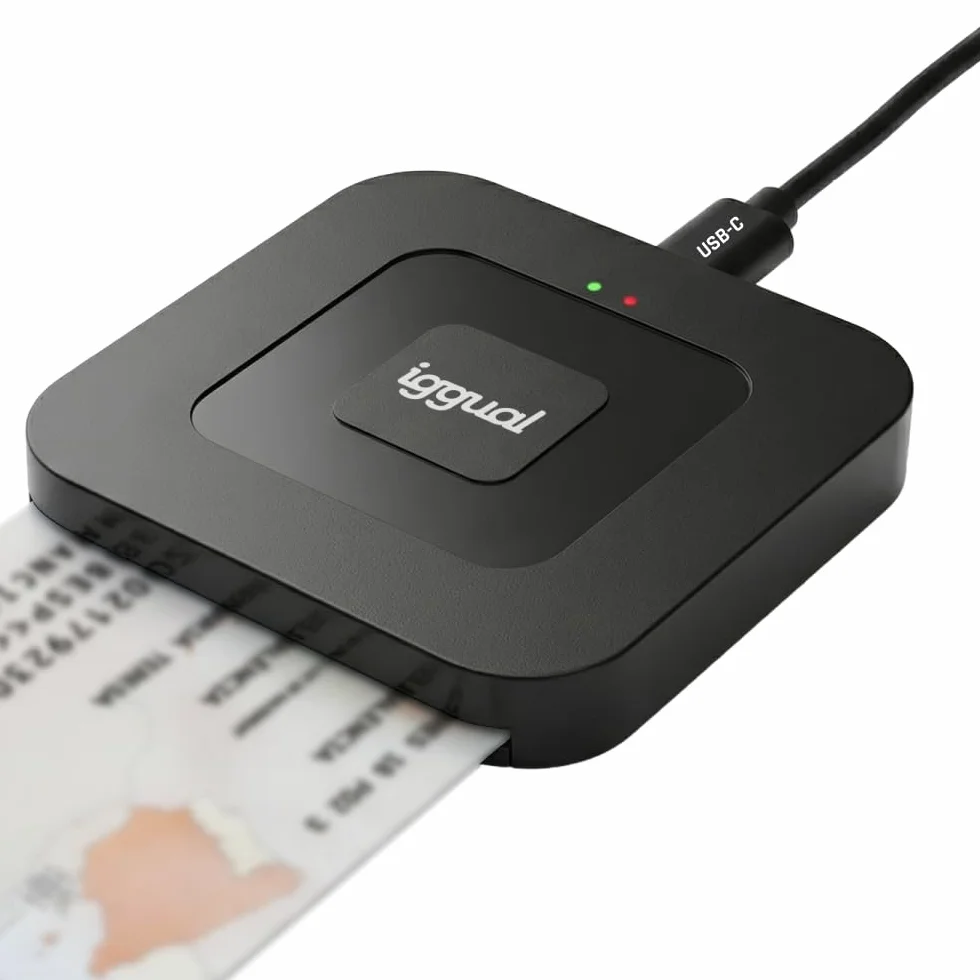 Iggual Lector DNI Electrónico Tarjetas Inteligentes USB-C Compatible DNIe 4.0 420 kbps Windows macOS Linux