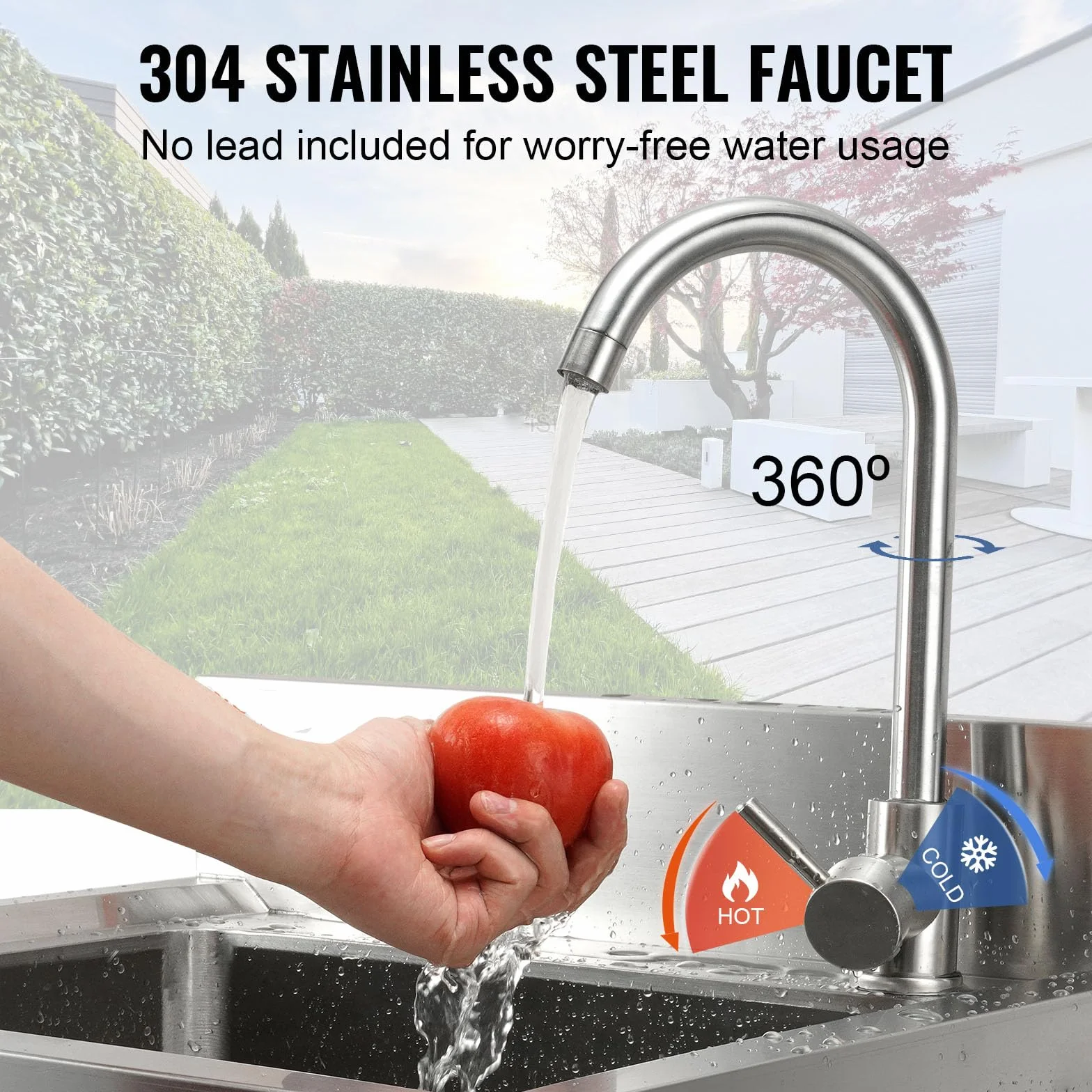 VEVOR Fregadero Utilitario de Acero Inoxidable, Fregadero Pequeño Independiente de 1 Compartimento que Incluye Grifo y Patas, Fregaderos Comerciales de un solo Tazón de 410 x 330 x 220 mm