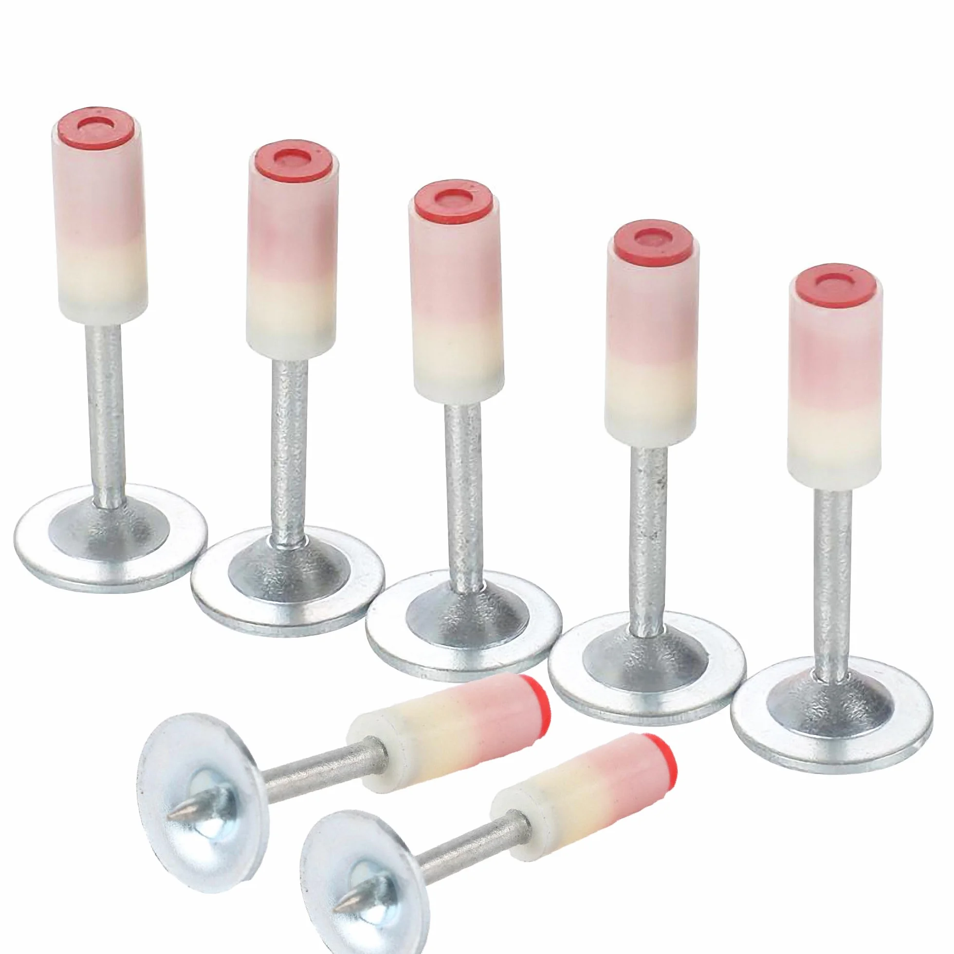 150 clavos redondos manuales para pistola de hormigón de 7,3 mm de diámetro y 32 mm de largo, kit de herramientas de fijación de pared de acero multiusos (32 mm, rojo)