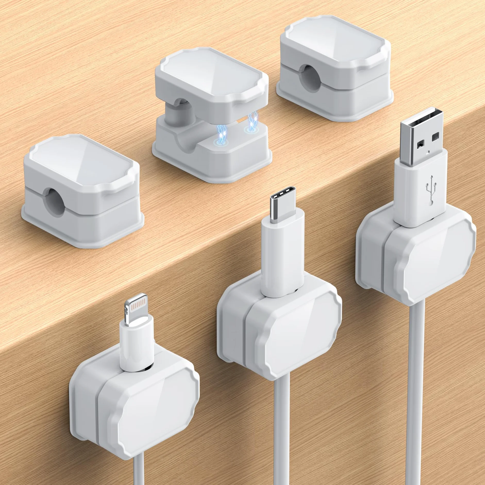 KMOUANTS Paquete de 6 clips elásticos para cables [ajuste automático], organizador de cables de escritorio, organizador de cables para el hogar, oficina, escritorio, teléfono, coche, montado en la