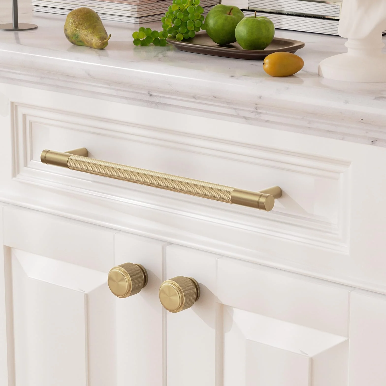 FURNIWARE 10 piezas de tiradores para armario Champagne Bronze, tiradores para puertas de armario 192mm de distancia entre ejes, manijas de muebles Gold estilizadas, tiradores modernos, manijas para