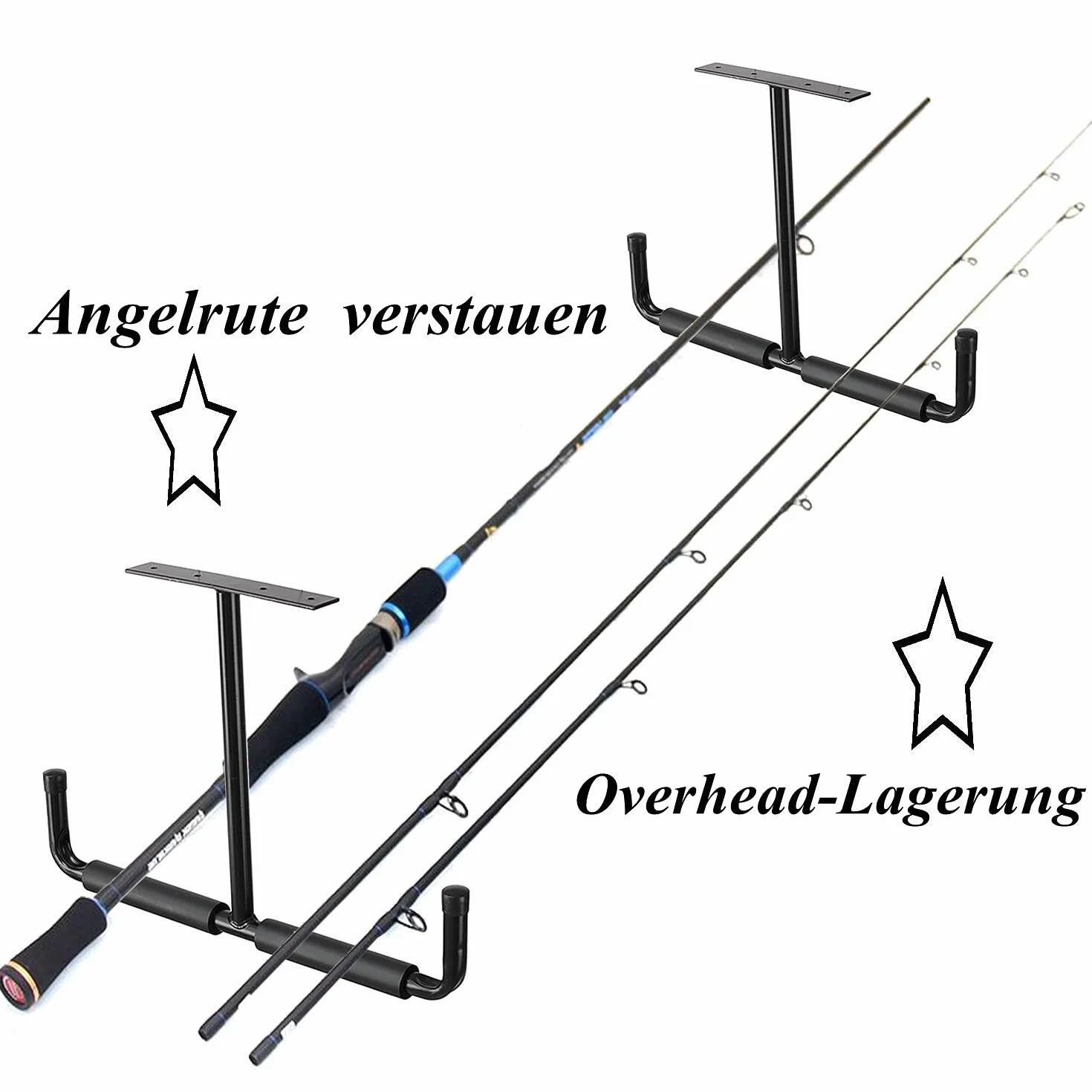Garaje Heavy Duty Gancho de techo de goma, juego de 4 ganchos de techo para neumáticos de coche, negro de acero, doble punta, soporte de techo de 20 cm para escalera y equipos deportivos