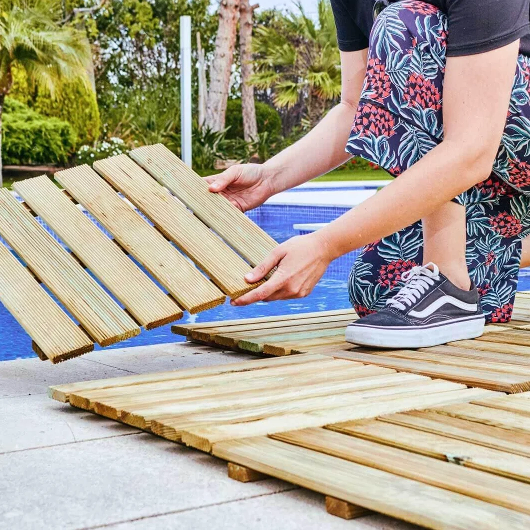 Nortene - Baldosas De Tarima De Madera | 40x40x2,8 Cm | Tablones De Tarima De Madera De Pino para Jardín Balcón Terraza