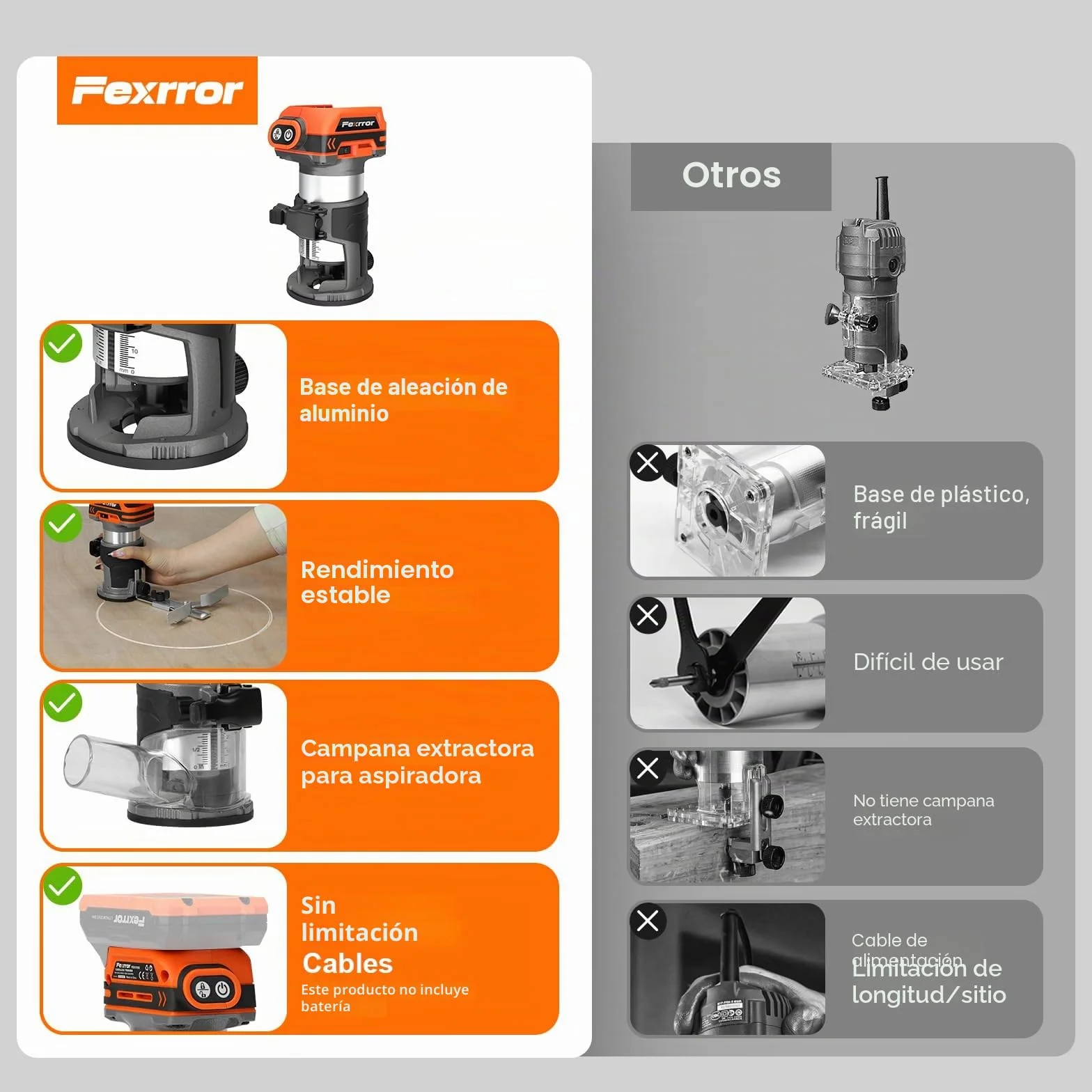 Fresadora de Madera Compatible con Makita 18V Batería, Fresadora de Mano con 6 Velocidades, Motor Sin Escobillas, 30000 RPM, 5 Piezas Fresas (Sin Batería)