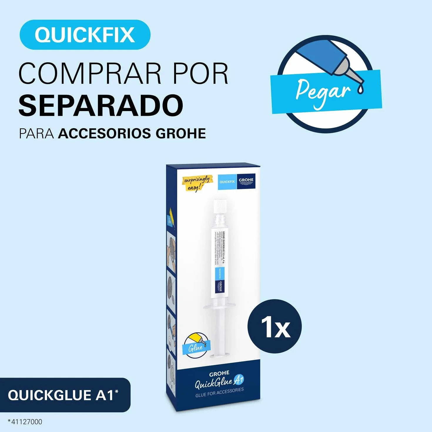 GROHE Start Cube QuickFix - Colgador de baño individual, cromo, para pegar (pegamento QuickGlue A1) o atornillar, ref. 40961000