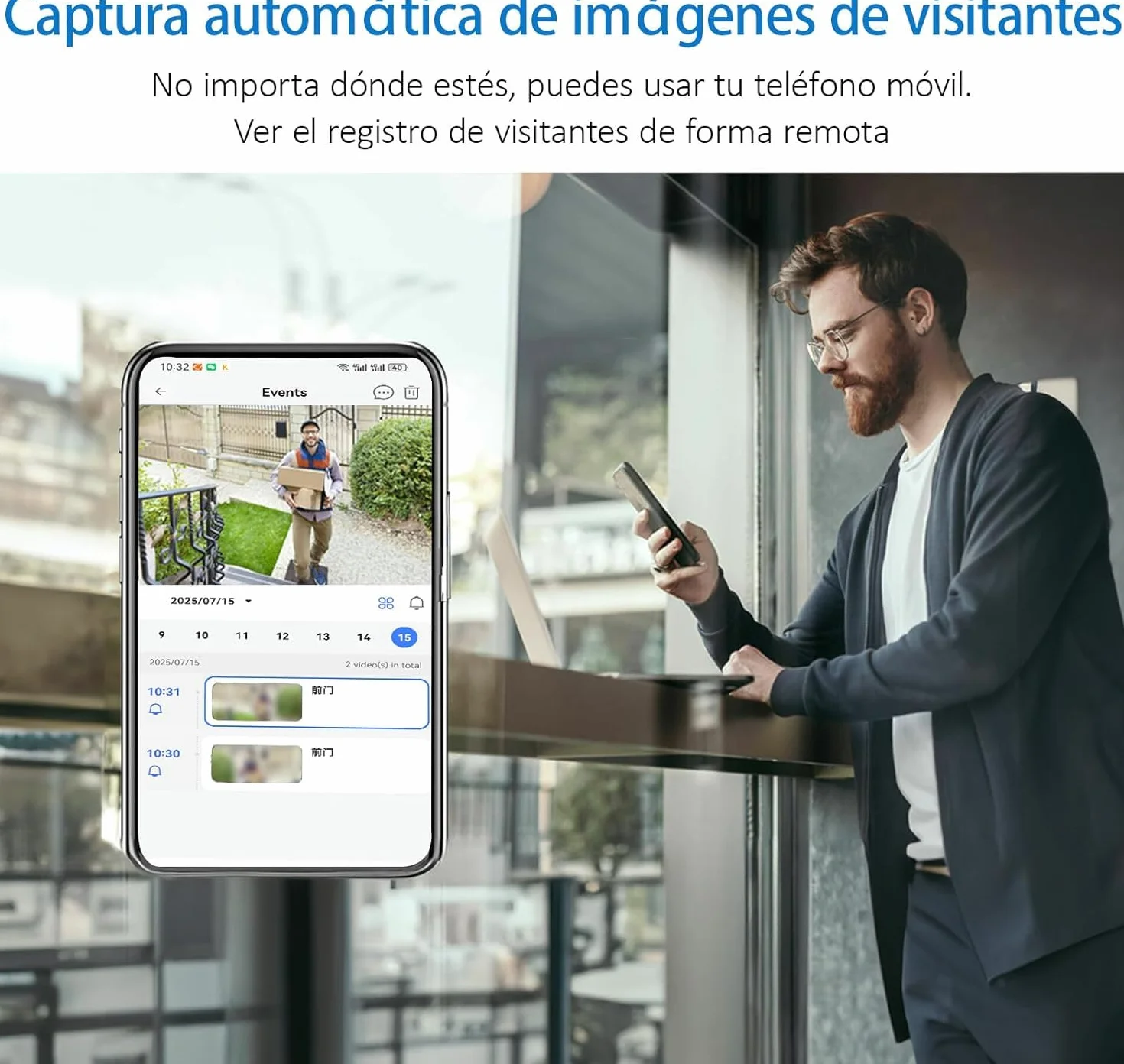 Videoportero Inalámbrico HD1080P Visión Nocturna IP66 Intercomunicación WiFi Control por App